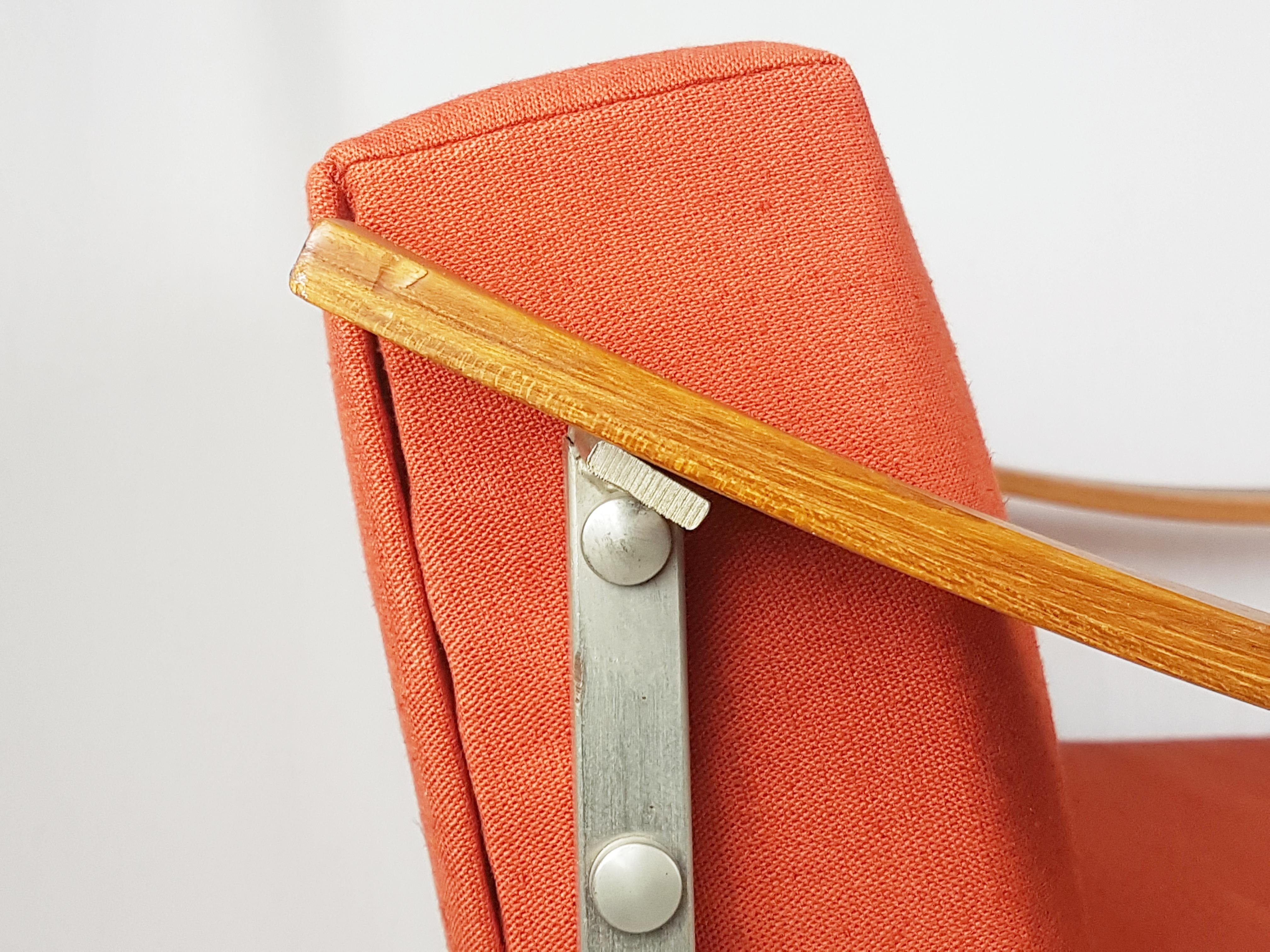 Red/Orange Fabric, Teakwood & Metal 1960s Armchairs, Set of 2 For Sale 3