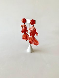 Red Orange Koi Fish Statement Earrings