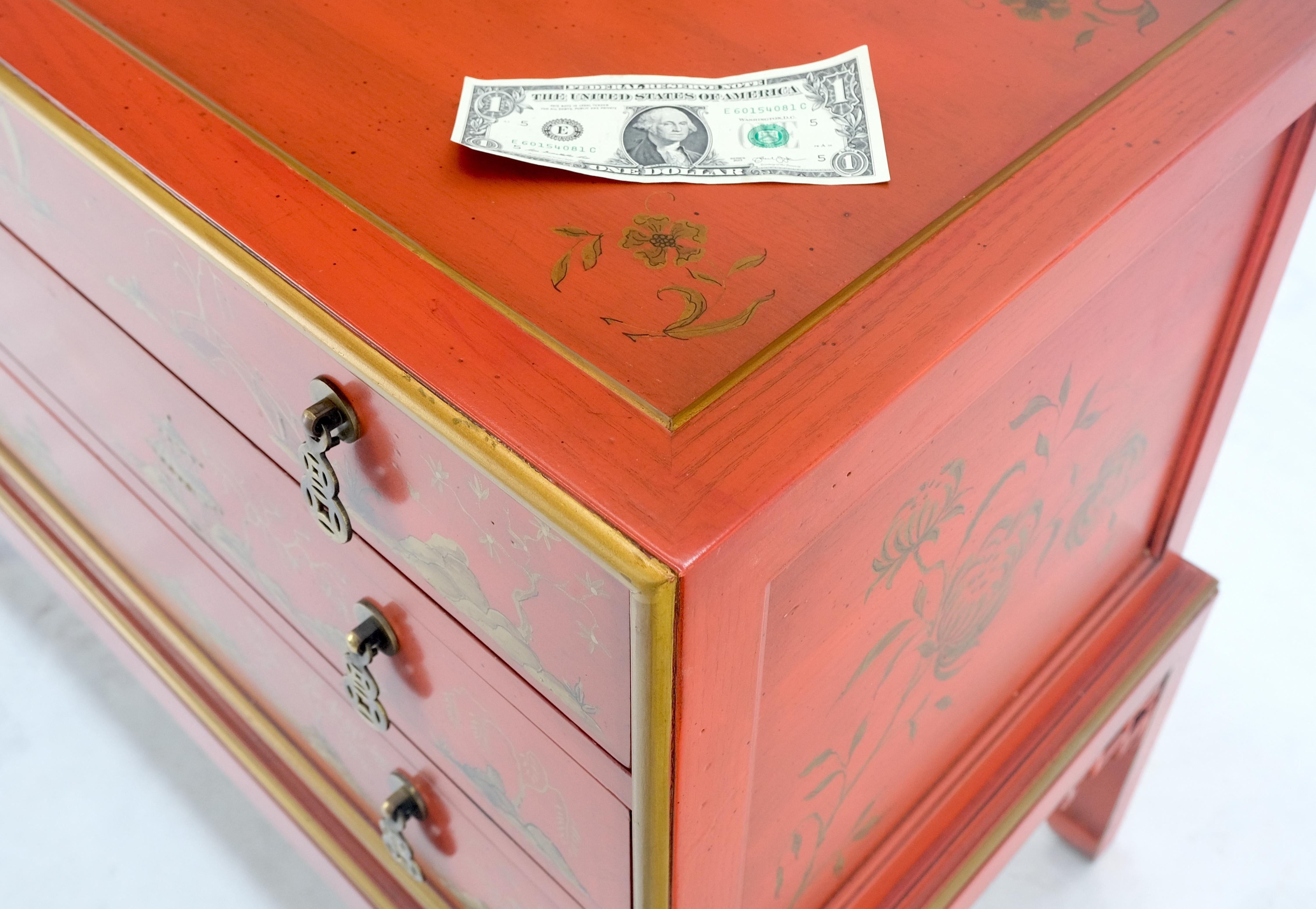 Red Orange Lacquer Chinoiserie Hand Painted Three Drawers Dresser Large Stand  For Sale 11