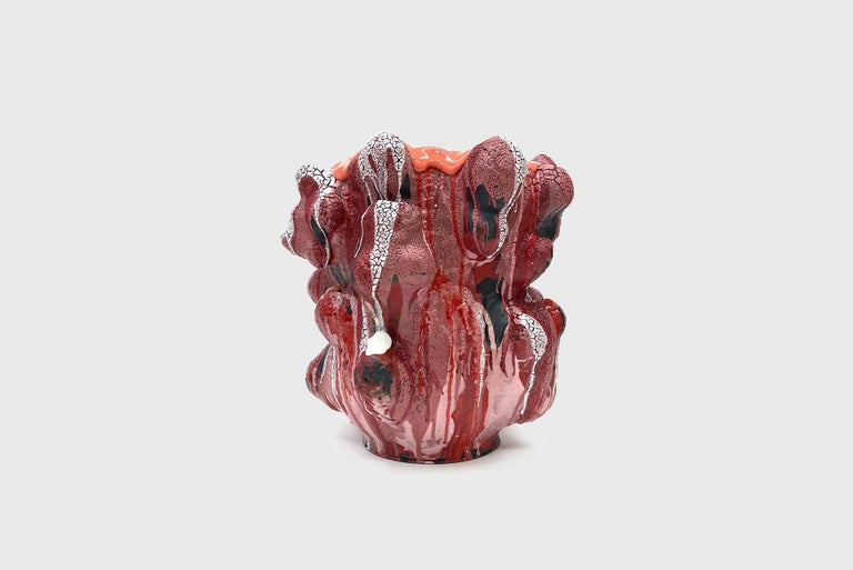 Red Orange Lip Ceramic Vessel by Vince Palacios Contemporary American Ceramics In New Condition For Sale In Barcelona, ES