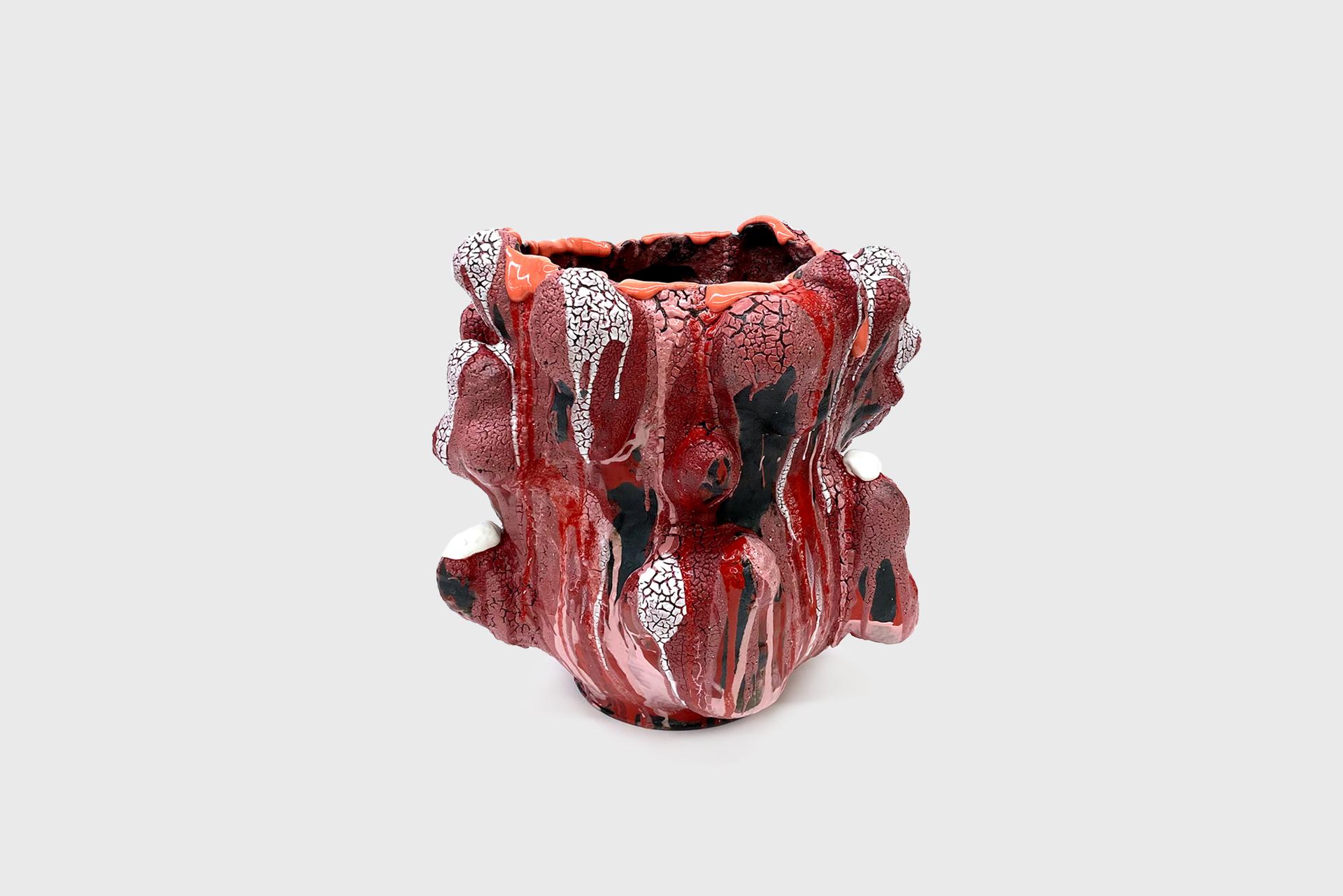 Red Orange Lip Ceramic Vessel by Vince Palacios Contemporary American Ceramics In New Condition In Barcelona, ES