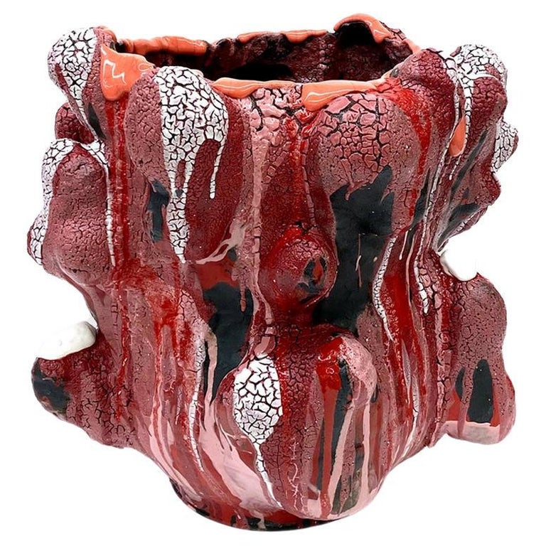 Red Orange Lip Ceramic Vessel by Vince Palacios Contemporary American Ceramics For Sale