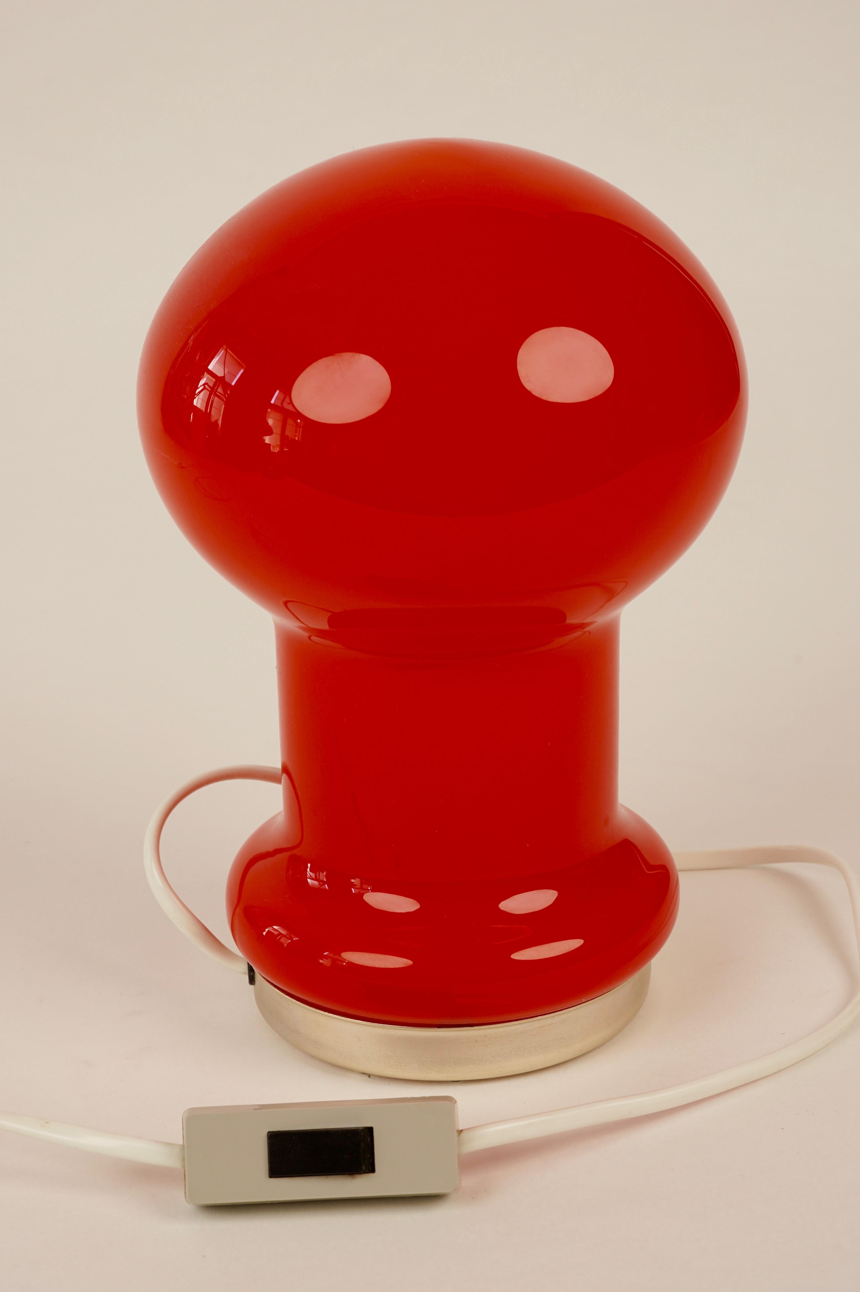 Mid-Century Modern Red-Orange Opaline Table Lamp from 1970s