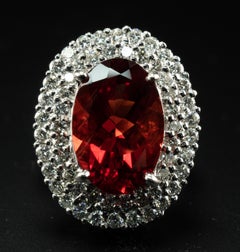 Red Orange Tourmaline Diamond Ring 18K White Gold Cocktail