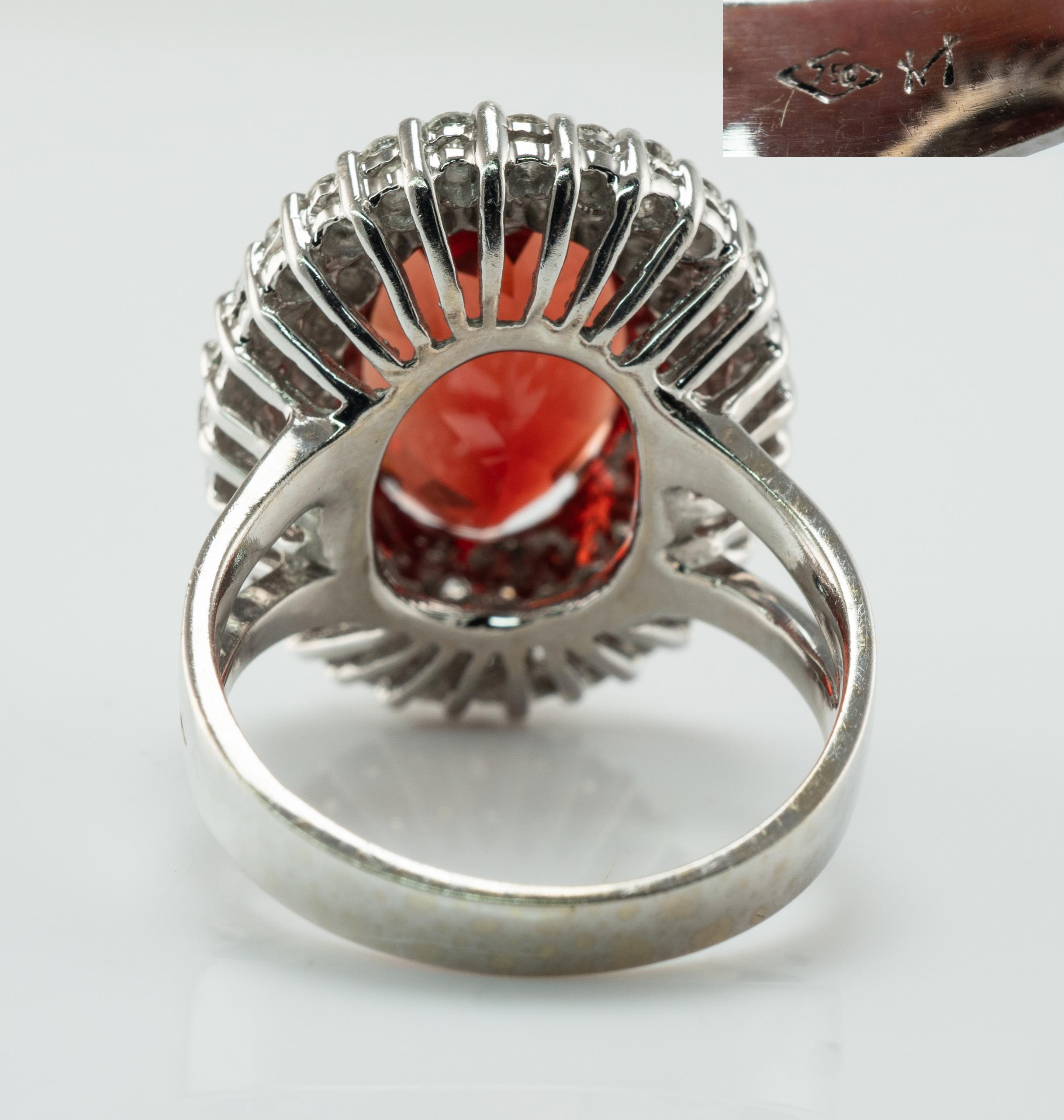 Red Orange Tourmaline Diamond Ring 18K White Gold Cocktail  In Good Condition For Sale In East Brunswick, NJ