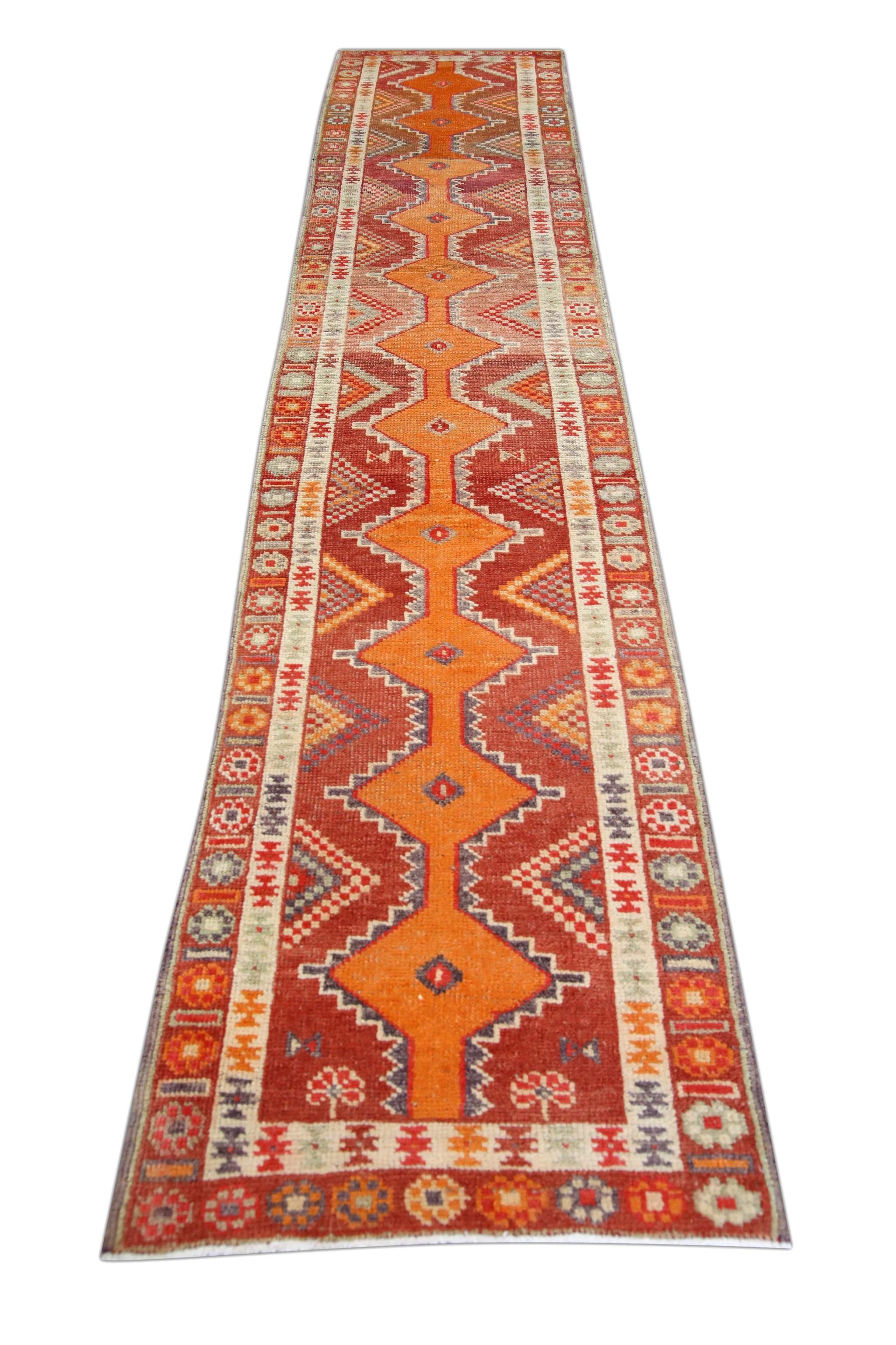 Vegetable Dyed Red & Orange Vintage Turkish Runner 2'8