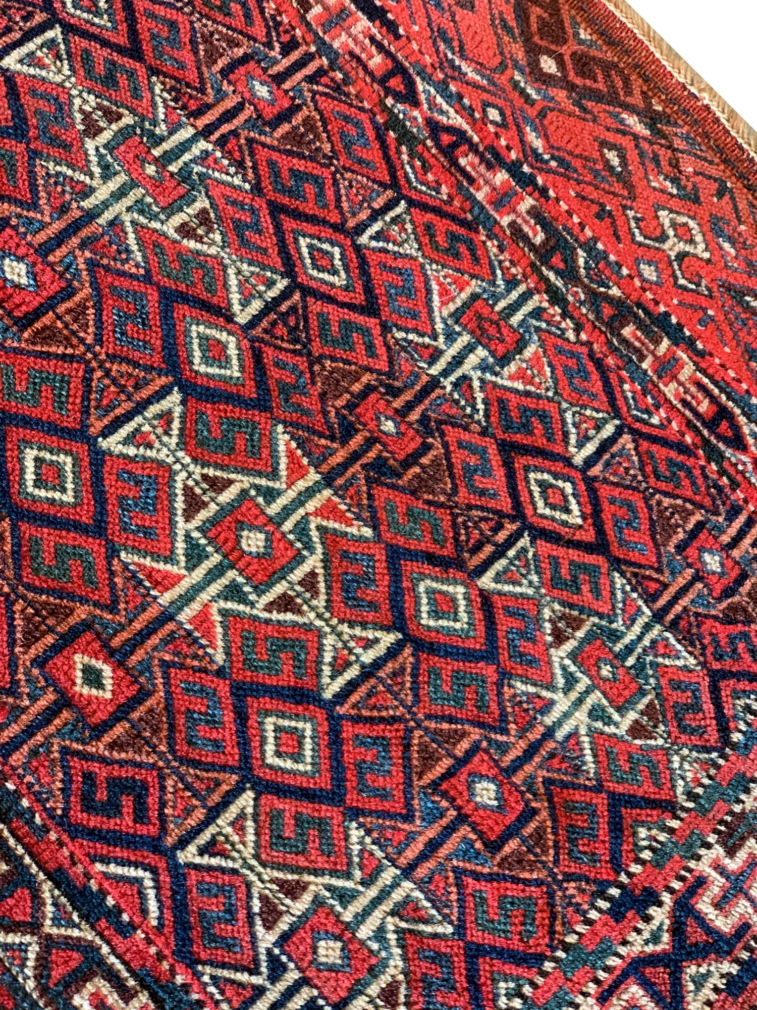Tribal Red Oriental Antique Rug, Turkmen Carpet Geometric Wool Rug For Sale
