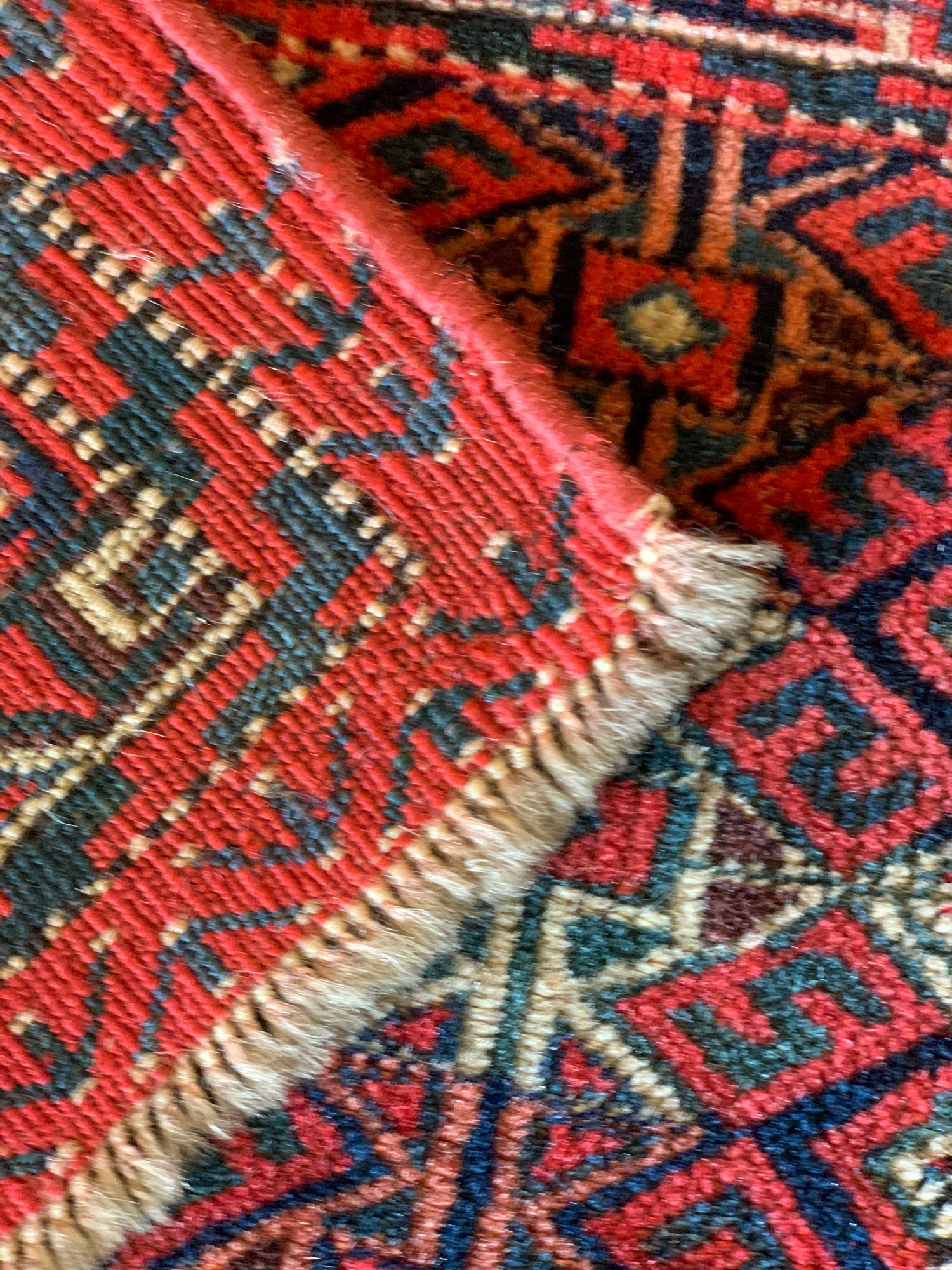 Vegetable Dyed Red Oriental Antique Rug, Turkmen Carpet Geometric Wool Rug For Sale