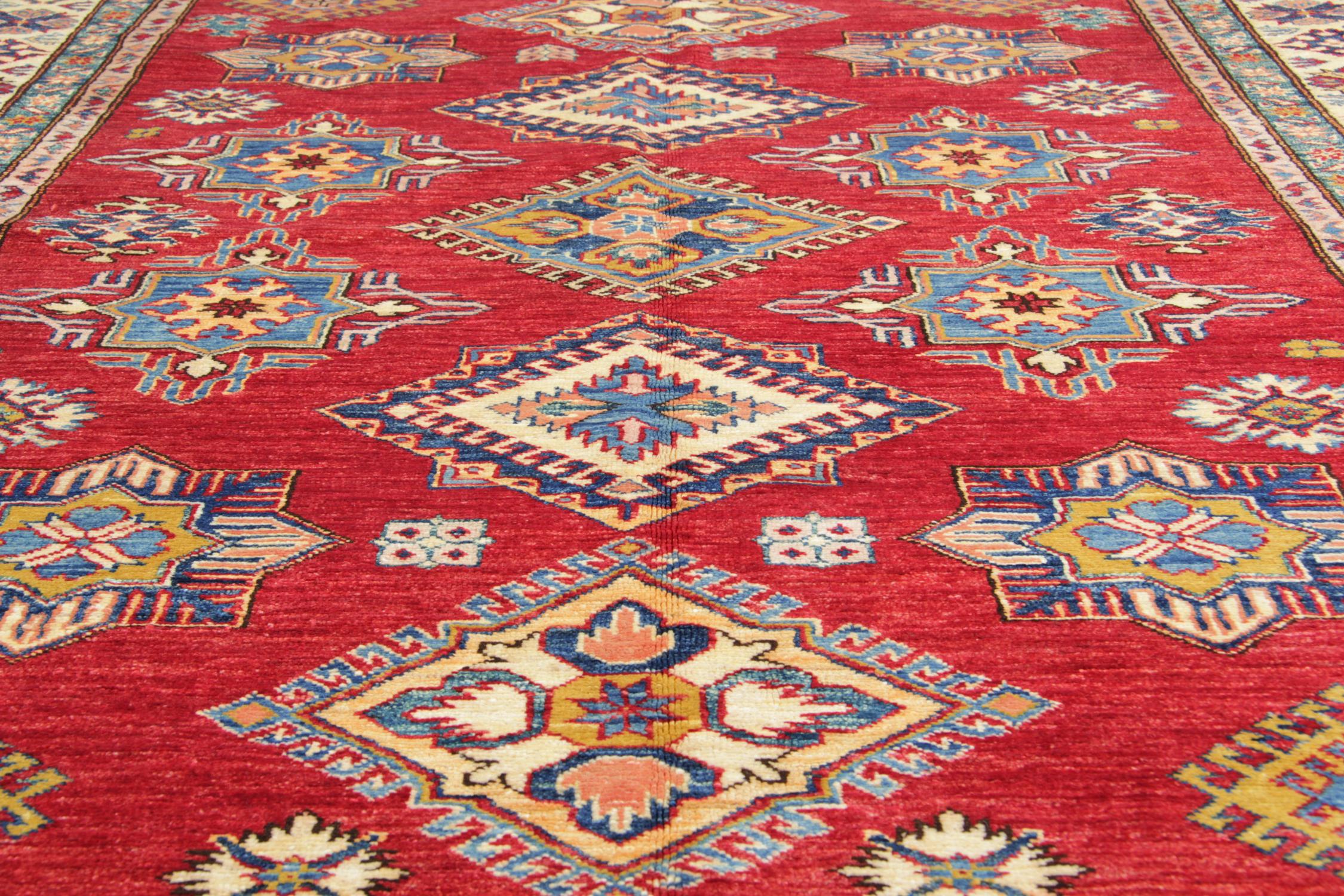 Vegetable Dyed Red Oriental Geometric Rugs, Handmade Carpet Ivory Rugs for Sale For Sale