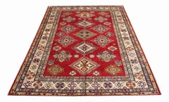 Rote Orientalische Geometrische Teppiche, Handgefertigte Teppiche Elfenbein Teppiche zum Verkauf