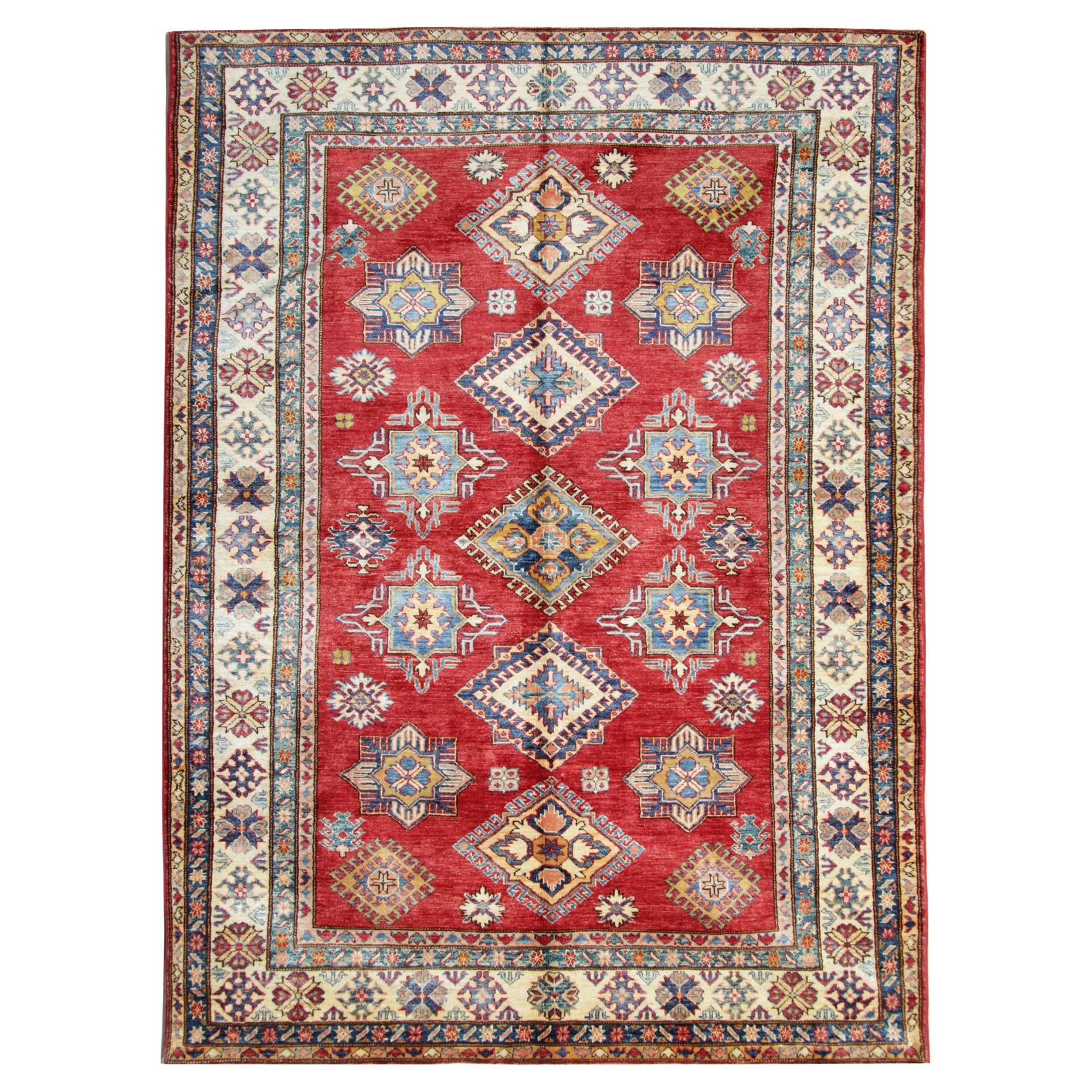 Rote Orientalische Geometrische Teppiche, Handgefertigte Teppiche Elfenbein Teppiche zum Verkauf