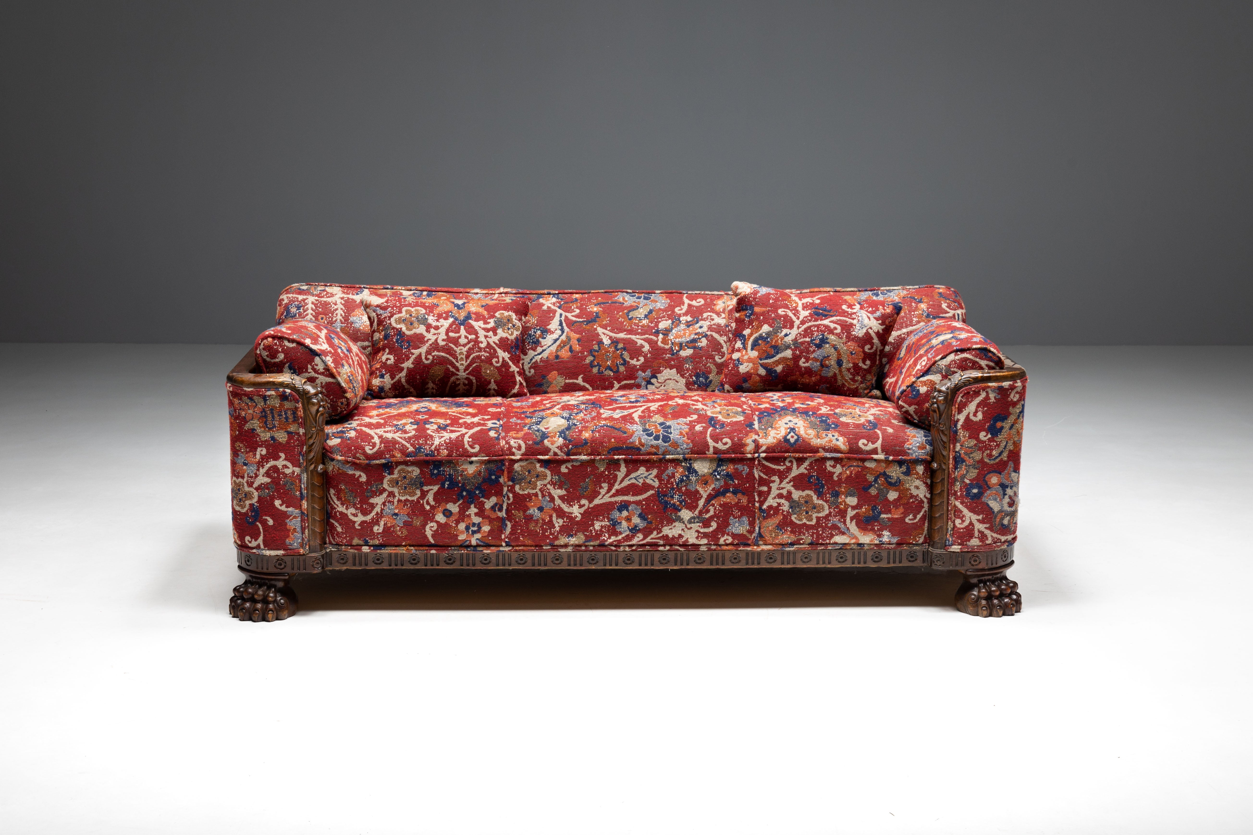 Oriental Sofa in Chippendale Style with Claw Feet, 1900s