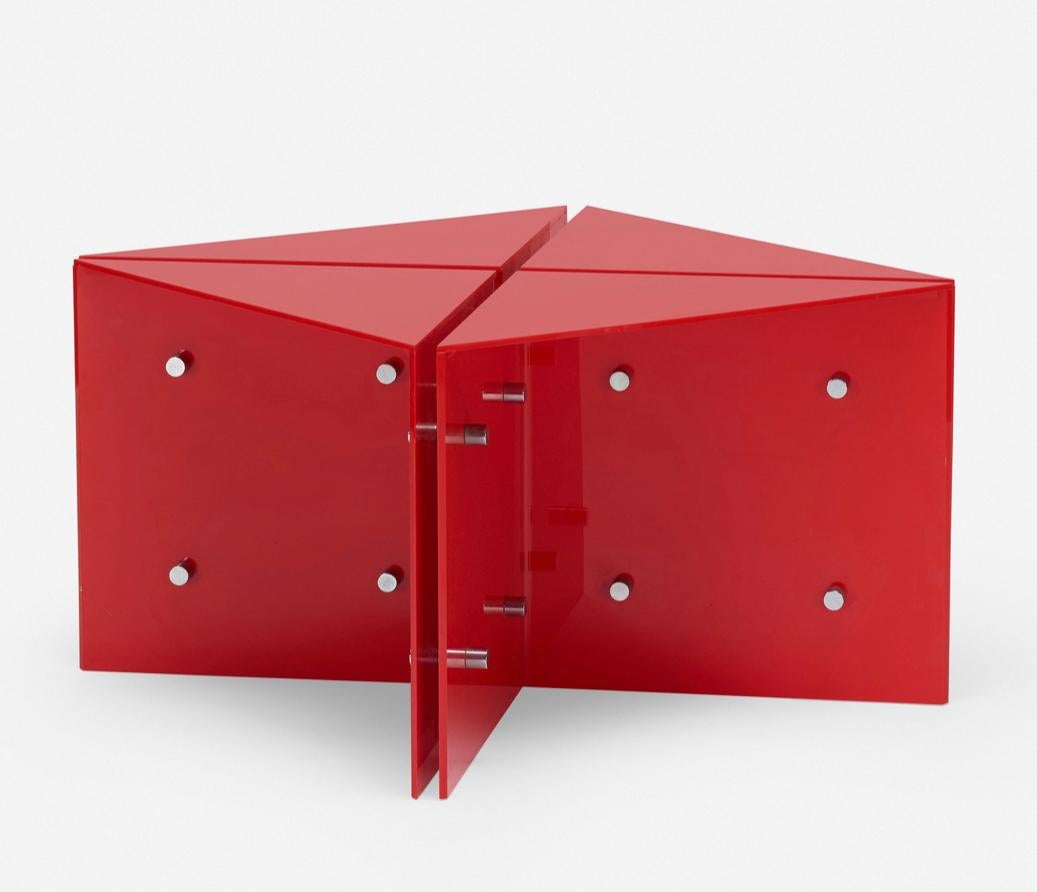 Stainless Steel Red Origami Coffee Table by Neal Small, 1966, New York, USA, Labelled