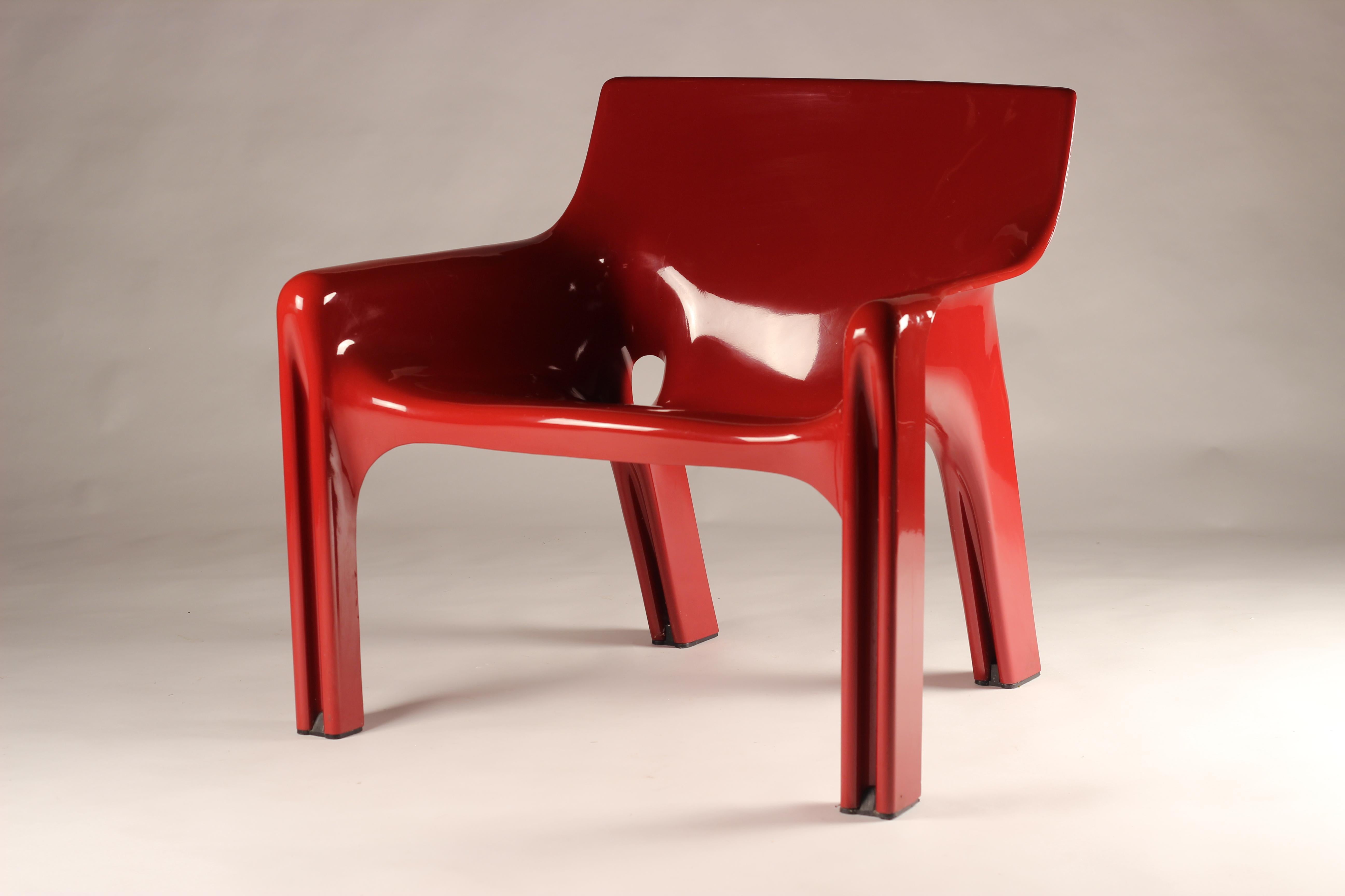 Molded Red Original Lounge Chair Vicario Designed by Vico Magistretti Made by Artemide