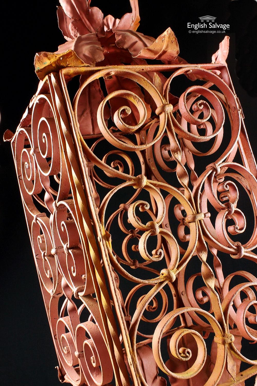 European Red Ornate Metal Hanging Lantern Frame, 20th Century For Sale
