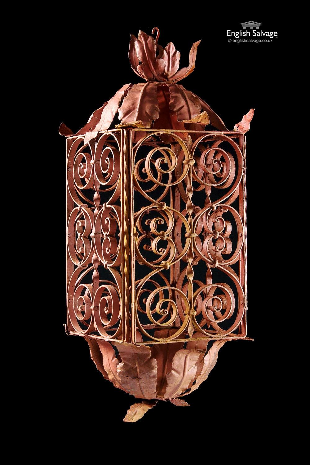 Red Ornate Metal Hanging Lantern Frame, 20th Century For Sale 1