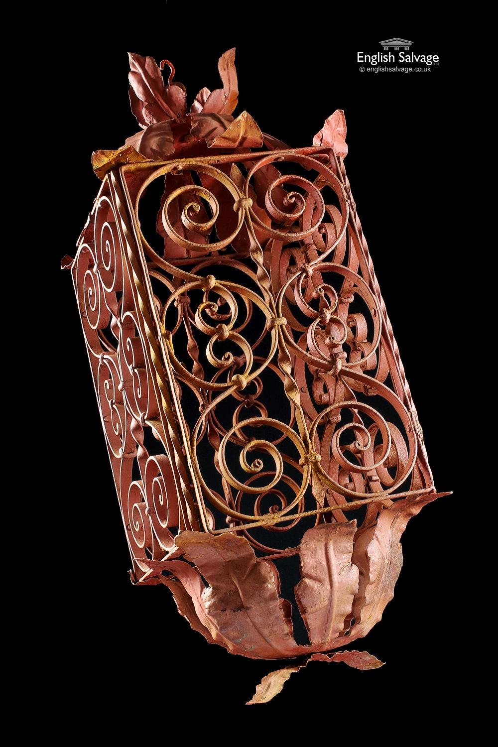Red Ornate Metal Hanging Lantern Frame, 20th Century For Sale 2
