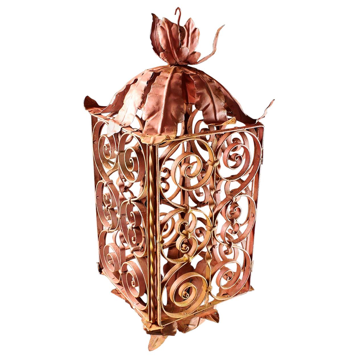 Red Ornate Metal Hanging Lantern Frame, 20th Century For Sale