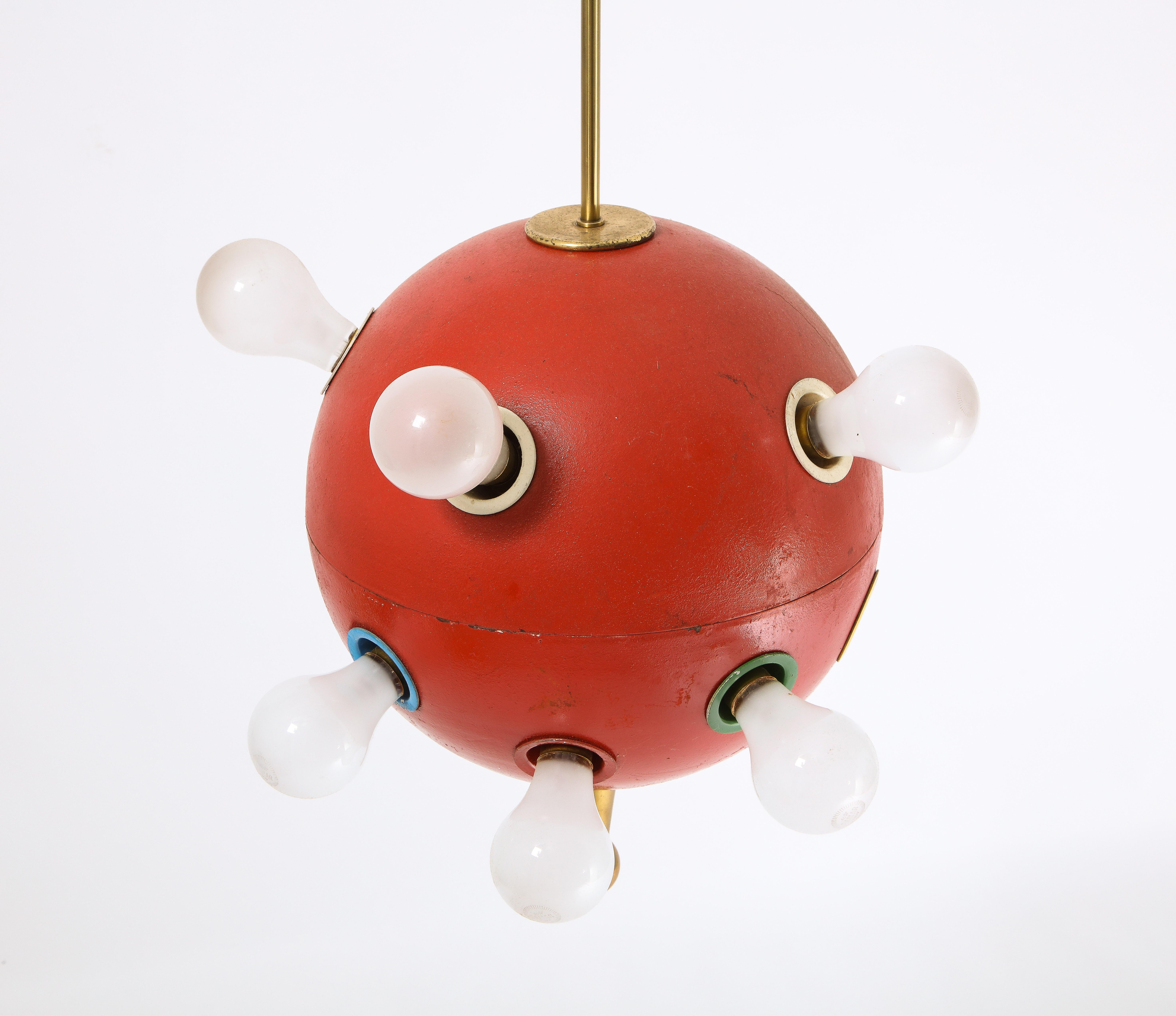 Mid-Century Modern Oscar Torlasco Red Space Age 551 Pendant, Italy 1960's For Sale