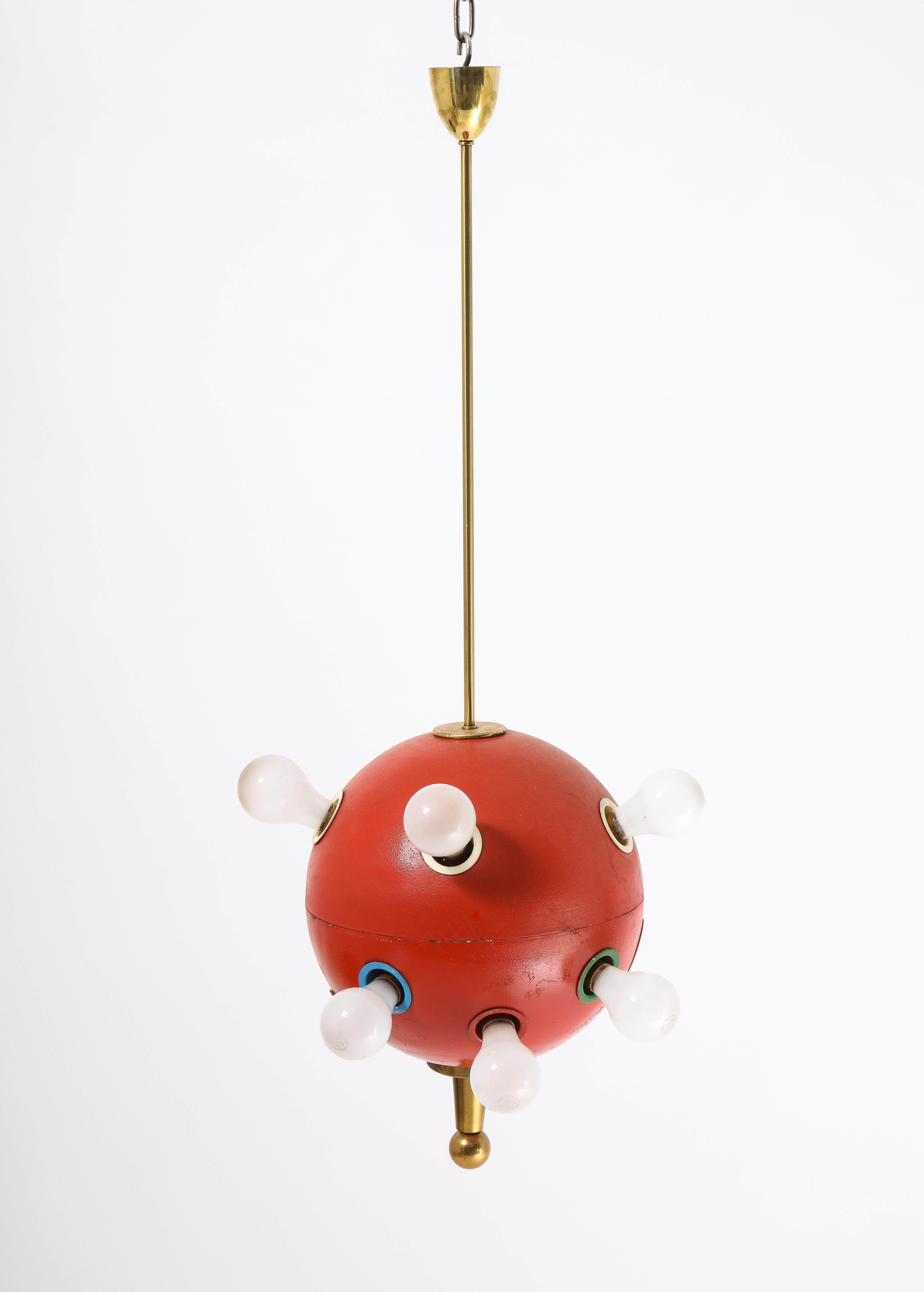 Italian Oscar Torlasco Red Space Age 551 Pendant, Italy 1960's For Sale