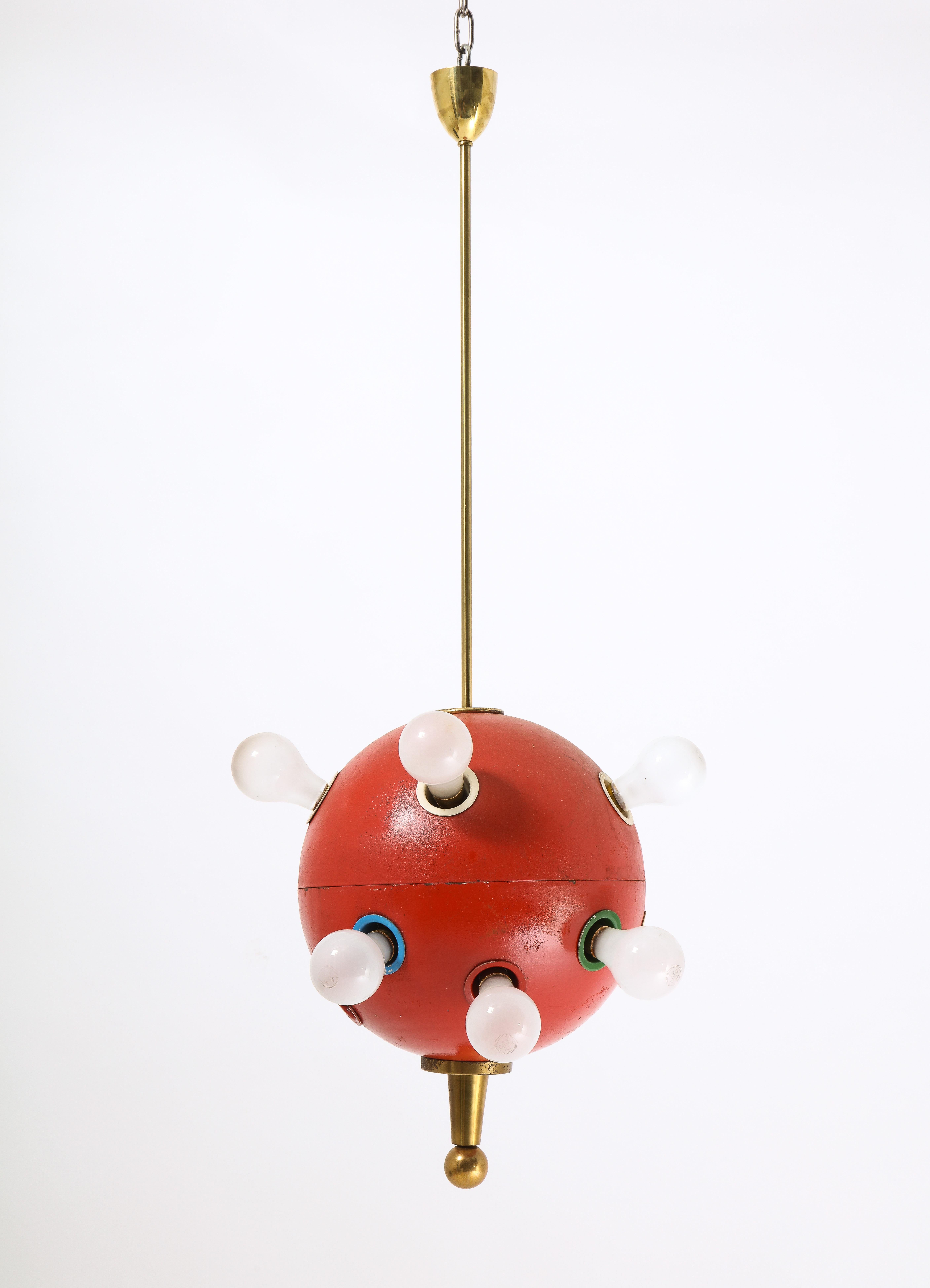 Enameled Oscar Torlasco Red Space Age 551 Pendant, Italy 1960's For Sale