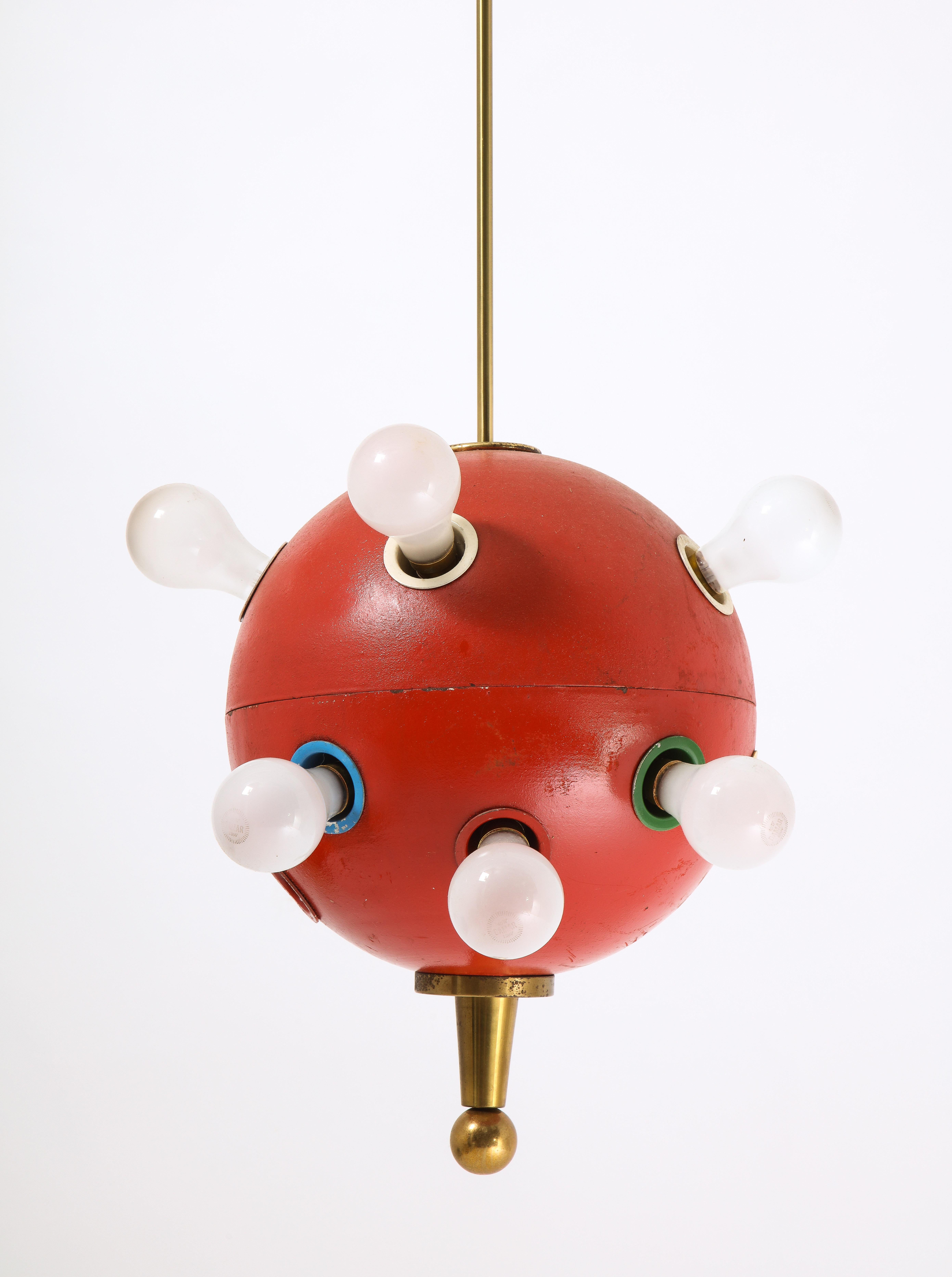 Oscar Torlasco Red Space Age 551 Pendant, Italy 1960's In Good Condition For Sale In New York, NY