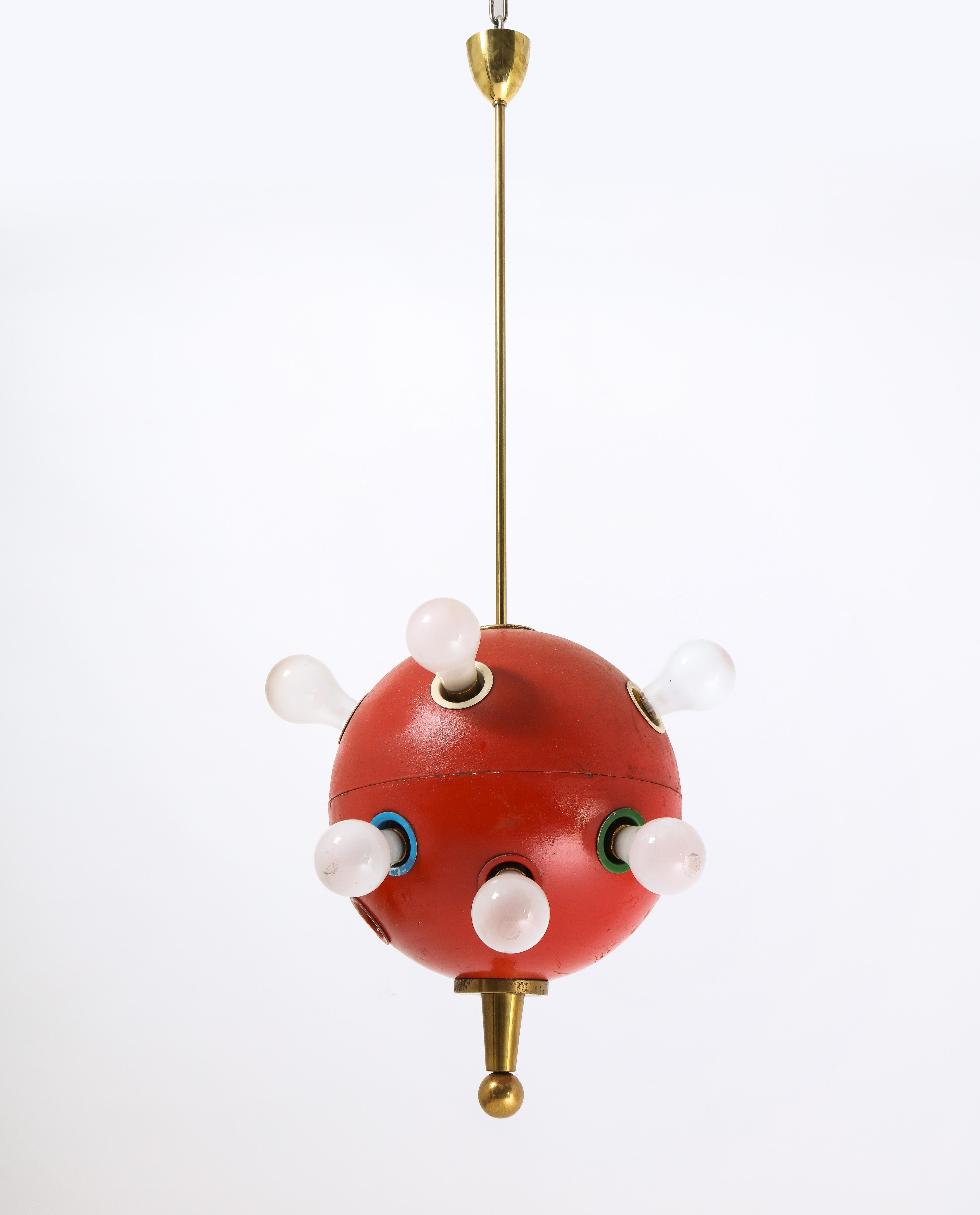 20th Century Oscar Torlasco Red Space Age 551 Pendant, Italy 1960's For Sale