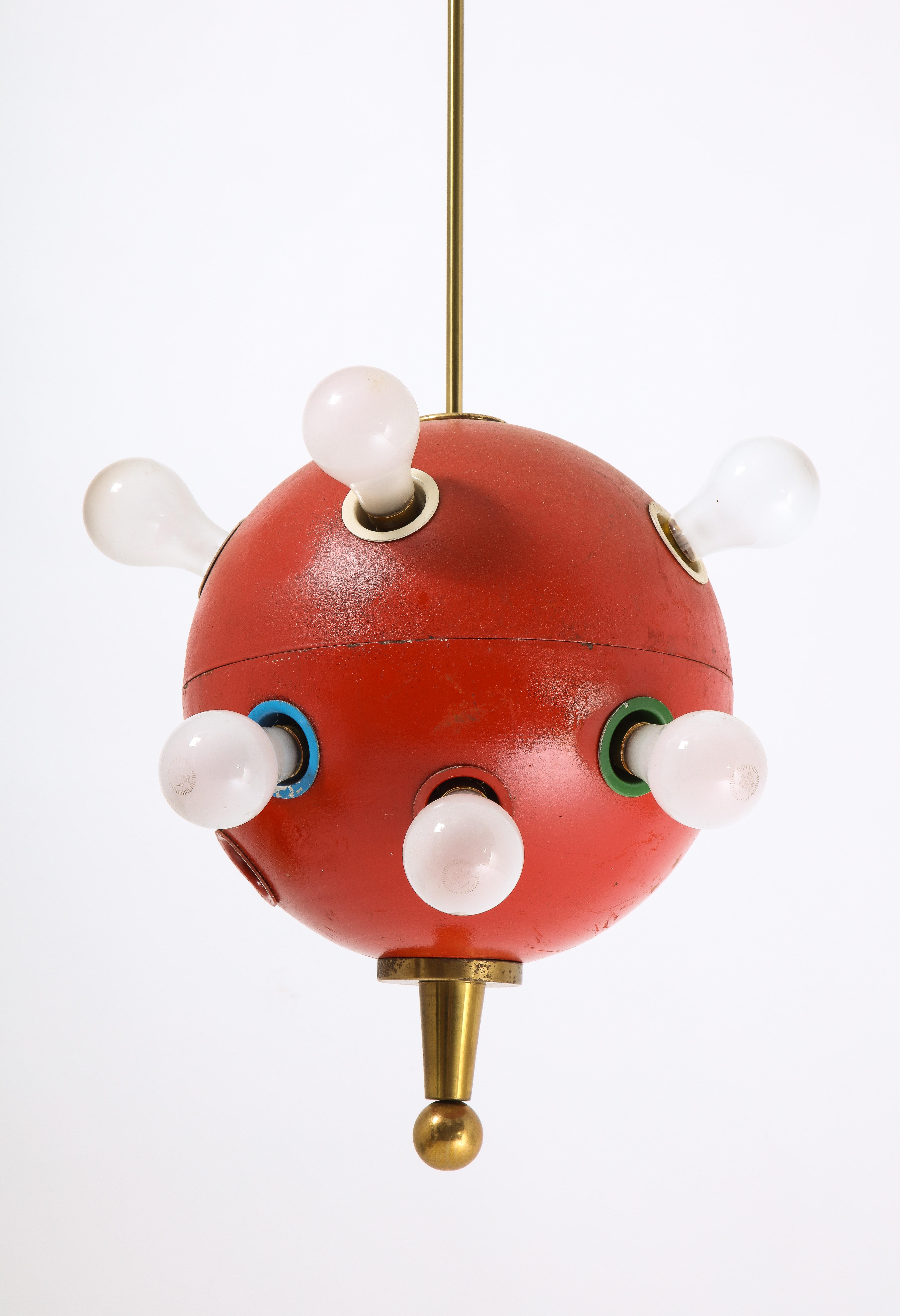 Aluminum Oscar Torlasco Red Space Age 551 Pendant, Italy 1960's For Sale