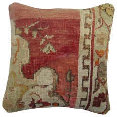 Red Oushak Border Medallion Rug Pillow