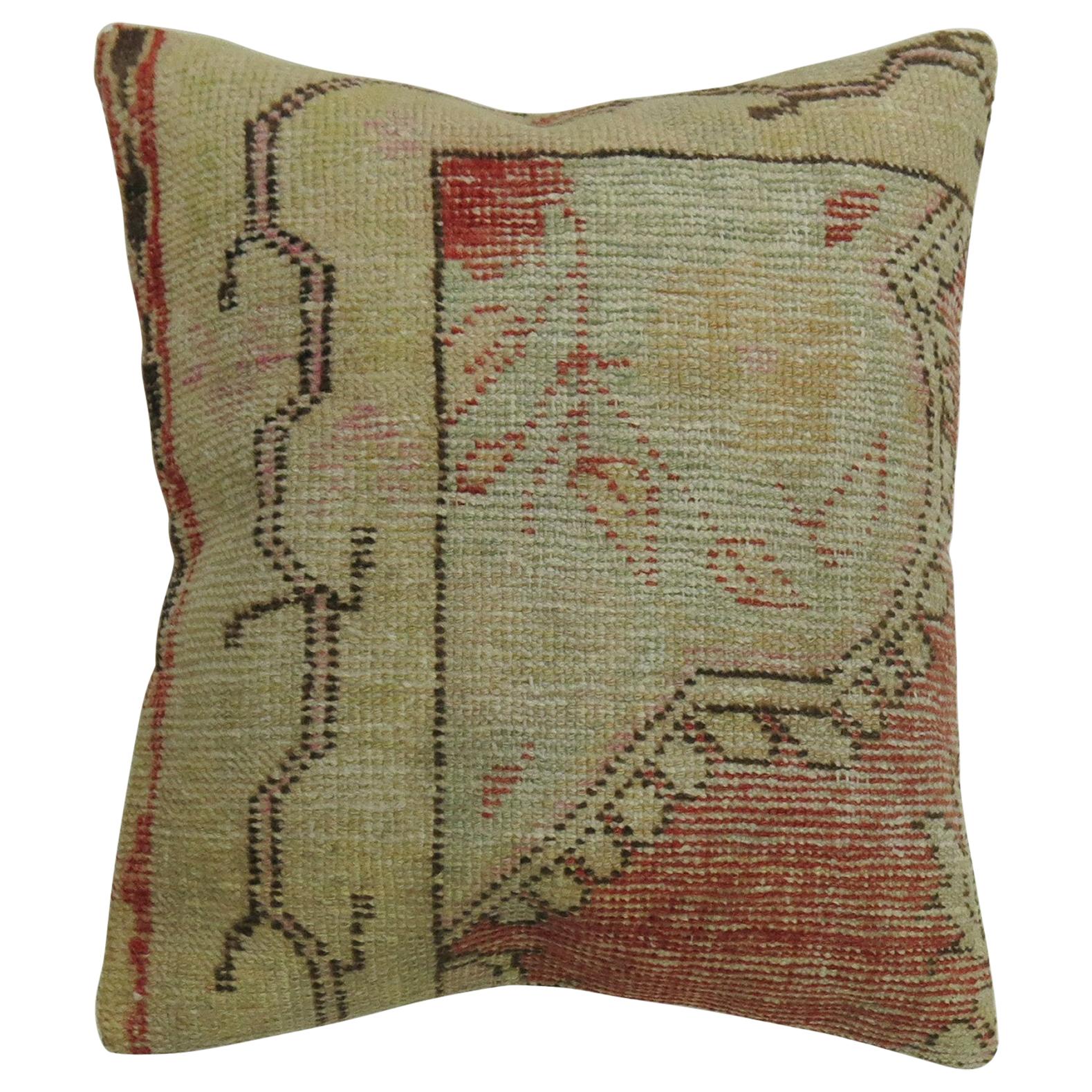 Red Oushak Medallion Rug Pillow