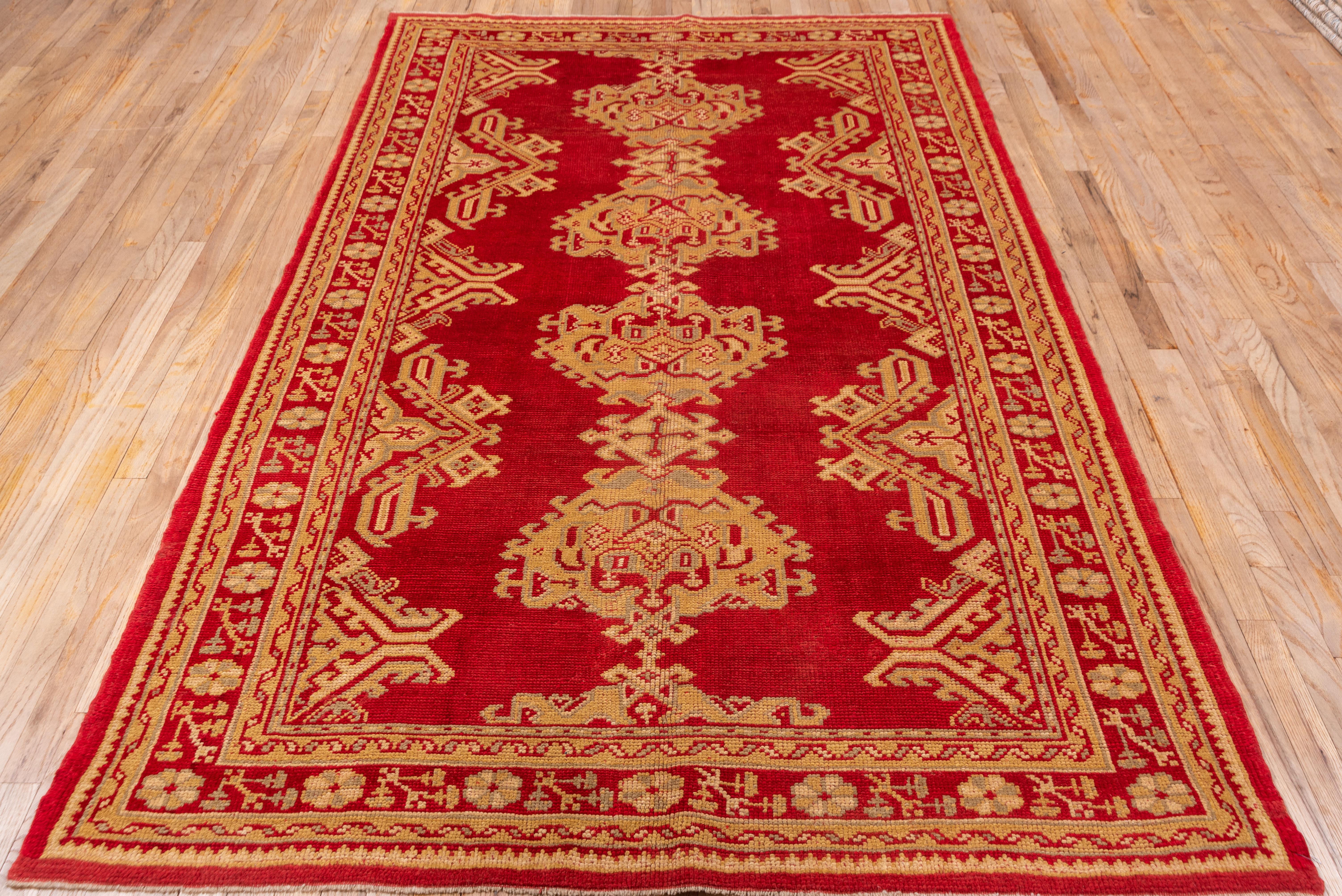 Hand-Knotted Red Oushak Rug, circa 1920s For Sale
