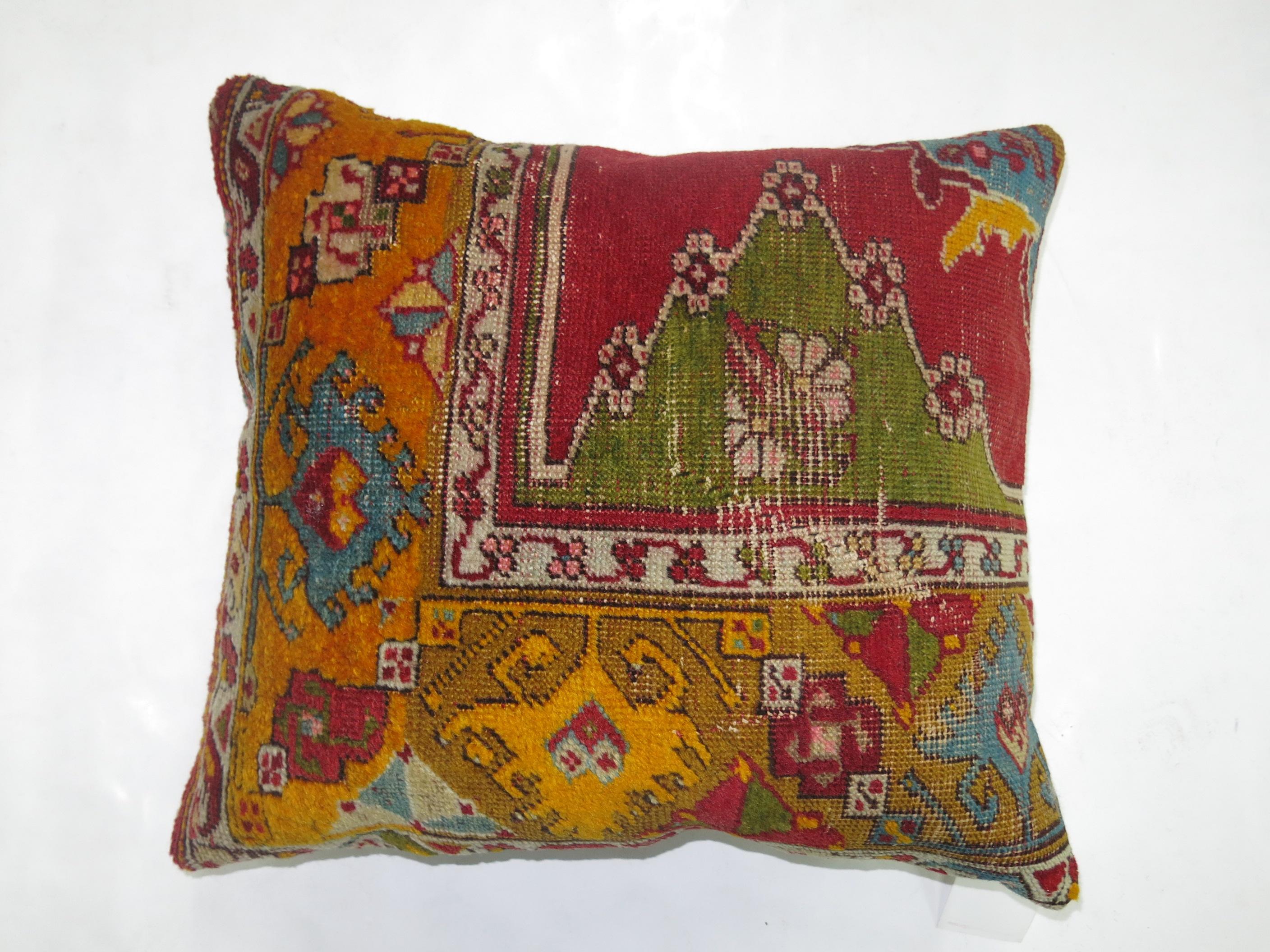 Red Oushak Rug Pillow In Excellent Condition In New York, NY