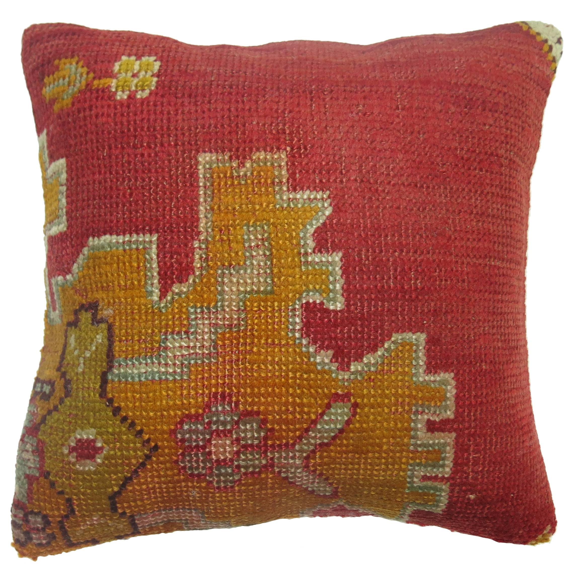 Red Oushak Rug Pillow