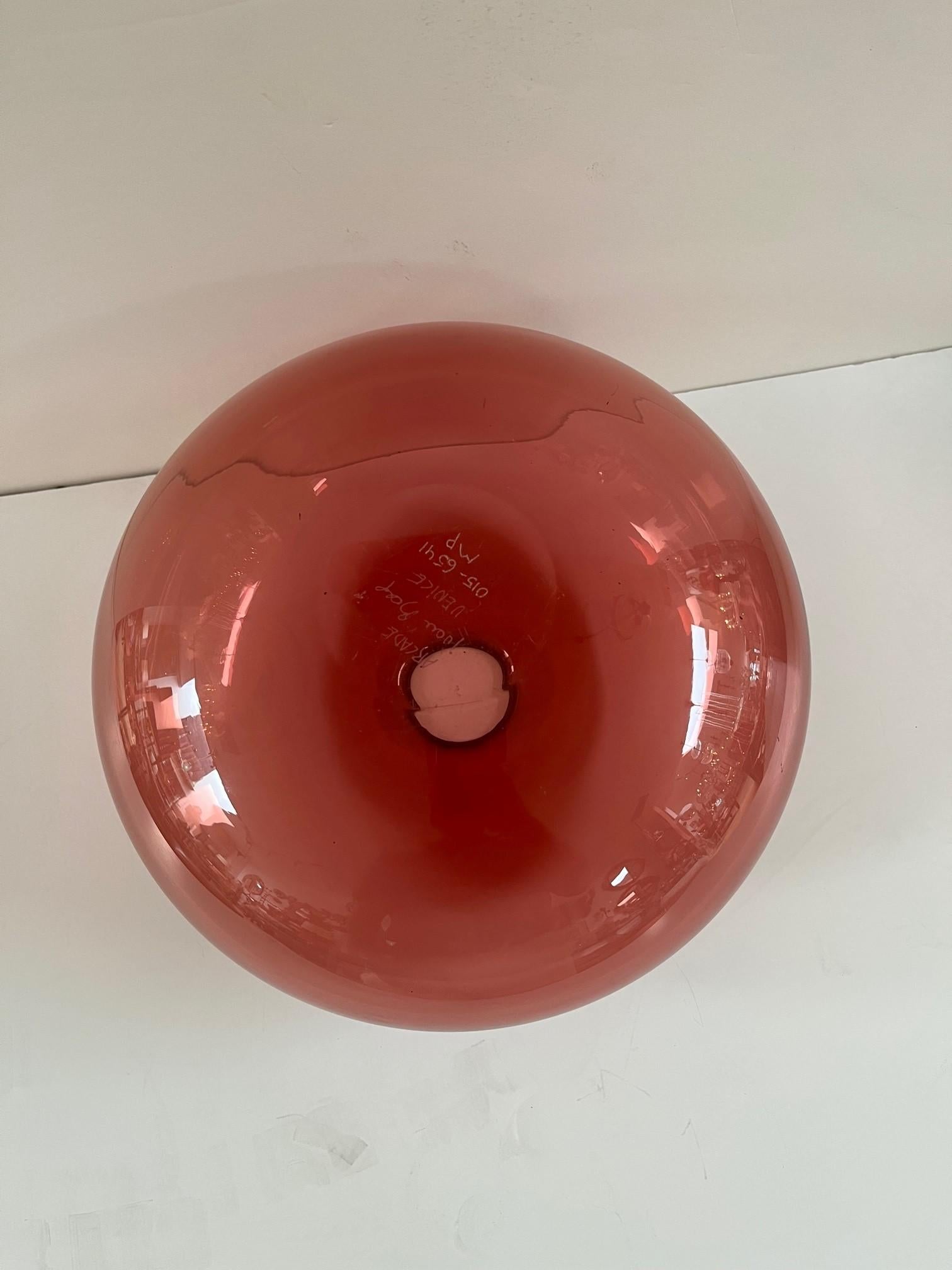 Vintage Red Oval Art Glass Hand Blown Vessel Signed by Artist Ivan Baj  For Sale 2