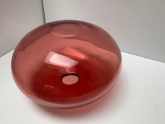 Vintage Red Oval Art Glass Hand Blown Vessel Vase Signed by Artist Ivan Baj