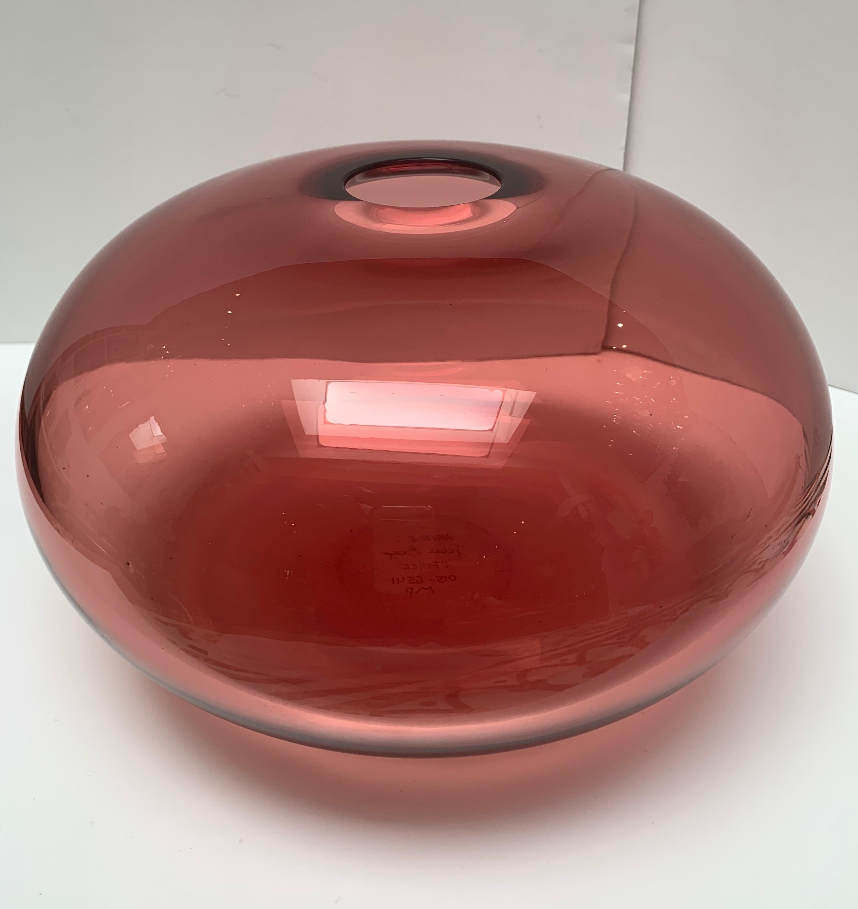 American Craftsman Vintage Red Oval Art Glass Hand Blown Vessel Signed by Artist Ivan Baj  For Sale
