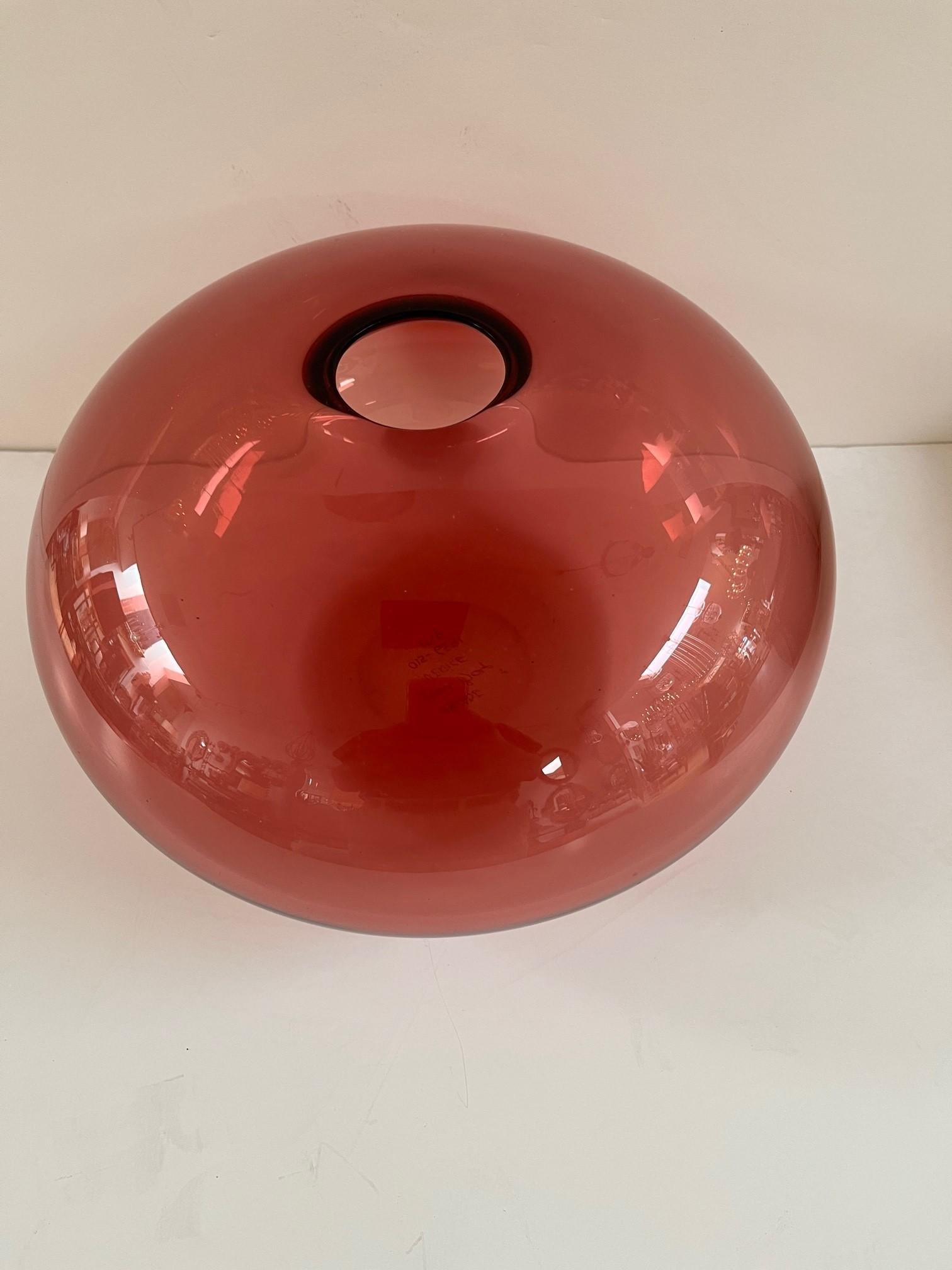 Vintage Red Oval Art Glass Hand Blown Vessel Signed by Artist Ivan Baj  For Sale 1