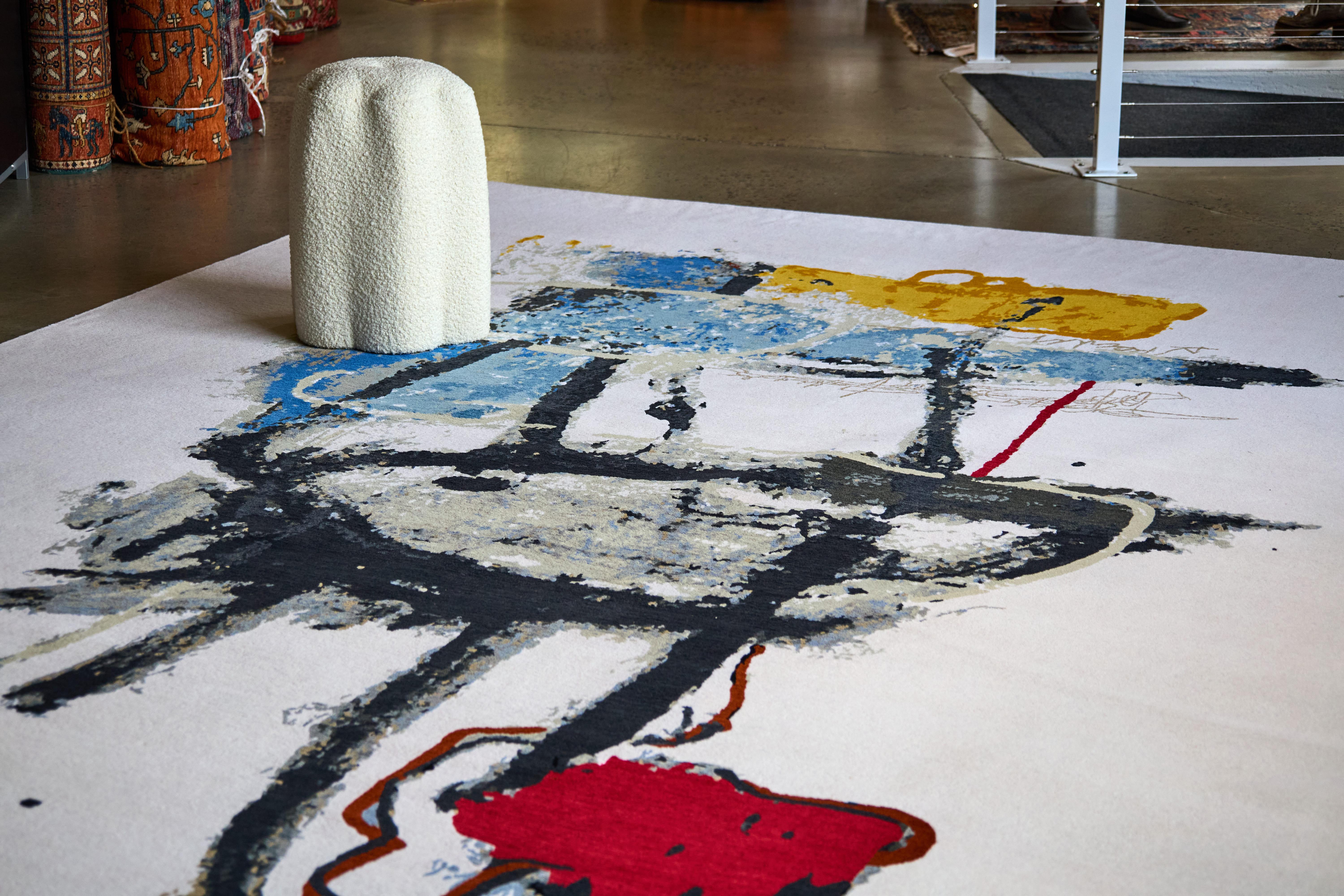 Red Over Black III Abstract Hand-Knotted Himalayan Wool Rug by David Johnson For Sale 1