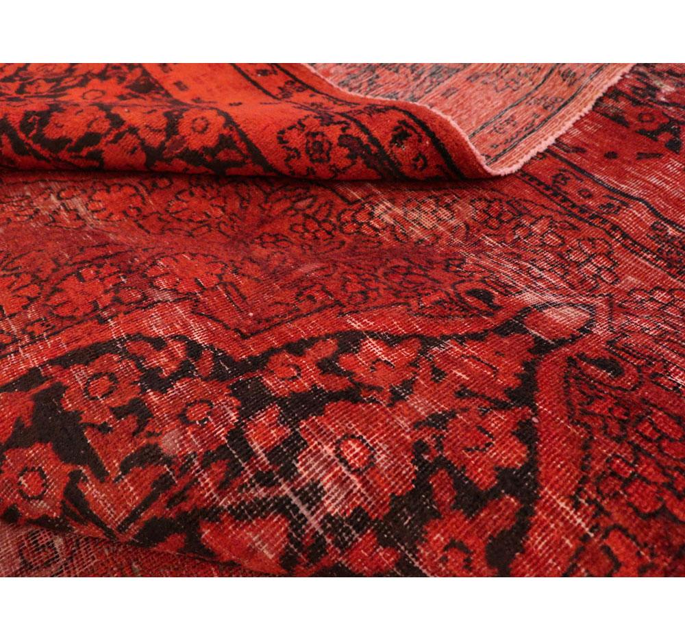 Red Overdyed and Distressed Handmade Persian Lavar Kerman Large Room Size Carpet For Sale 3