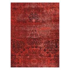 Roter, überzogener und handgefertigter persischer Lavar Kerman-Teppich in Zimmergröße, rot