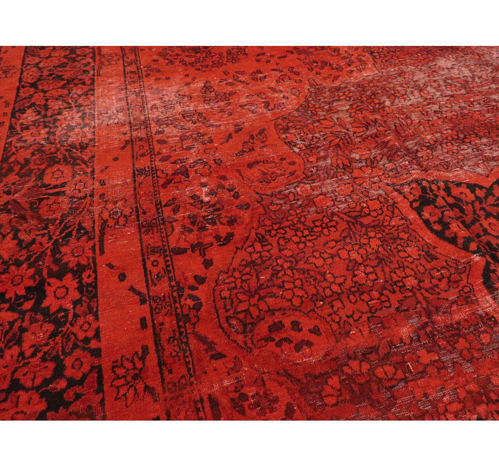 Contemporary Red Overdyed and Distressed Handmade Persian Lavar Kerman Large Room Size Carpet For Sale