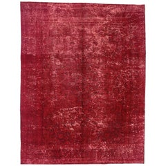 Red Overdyed Distressed Vintage Turkish Rug with Industrial Luxe Style