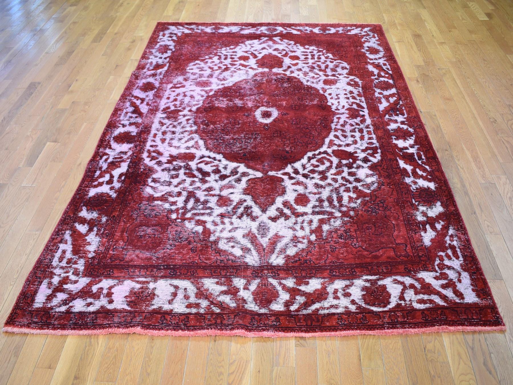 Medieval Red Overdyed Persian Tabriz Worn Wool Hand Knotted Oriental Rug
