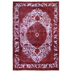 Red Overdyed Persian Tabriz Worn Wool Hand Knotted Oriental Rug