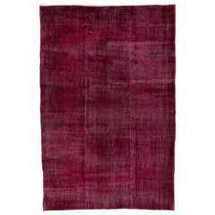 6x9 Ft Vintage Rug Overdyed in Dark Red Color. Great for Modern Interiors 