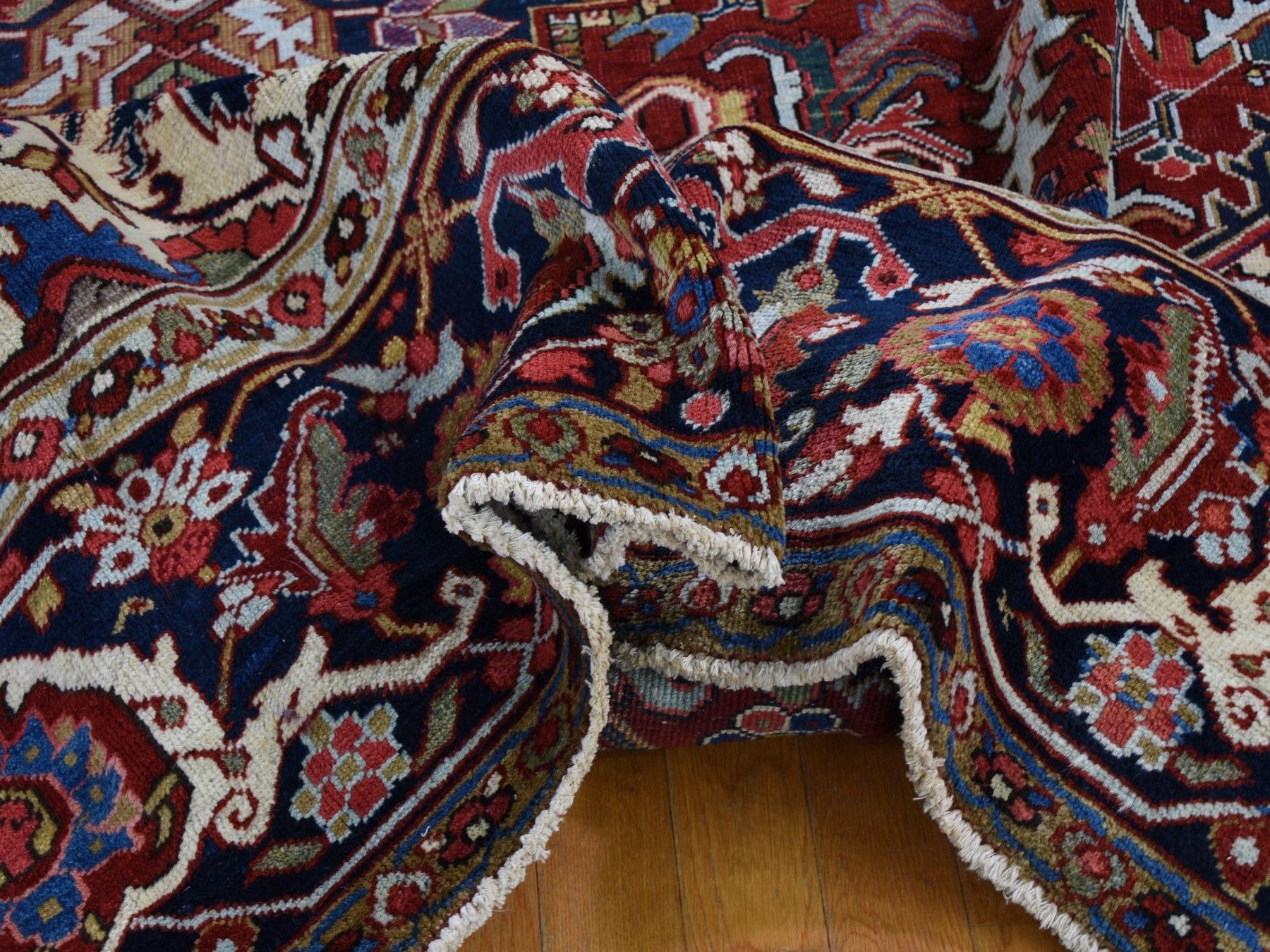 Red Oversized Antique Persian Heriz Even Wear Wool Bohemian Rug, 11'8