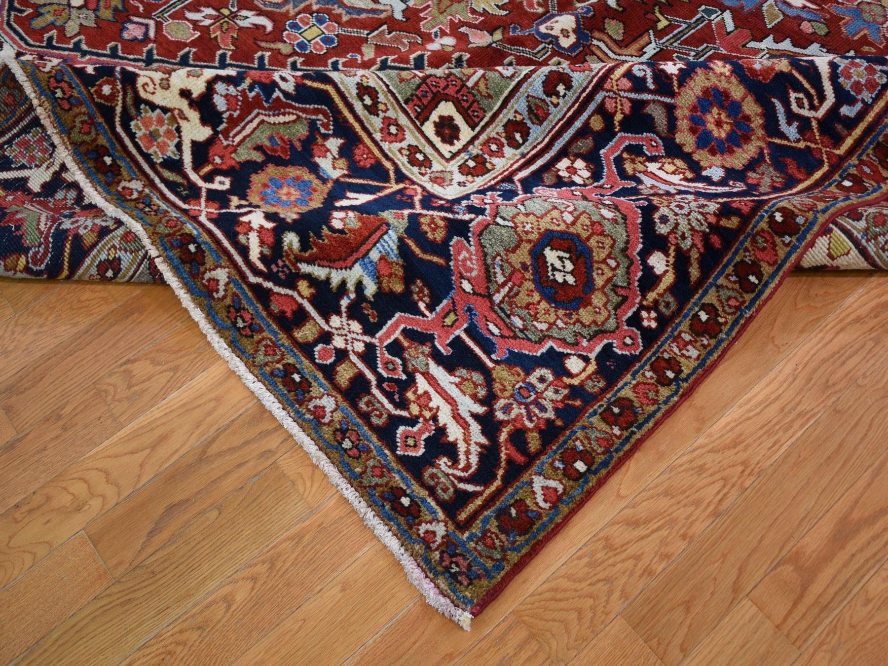 Mid-20th Century Red Oversized Antique Persian Heriz Even Wear Wool Bohemian Rug, 11'8
