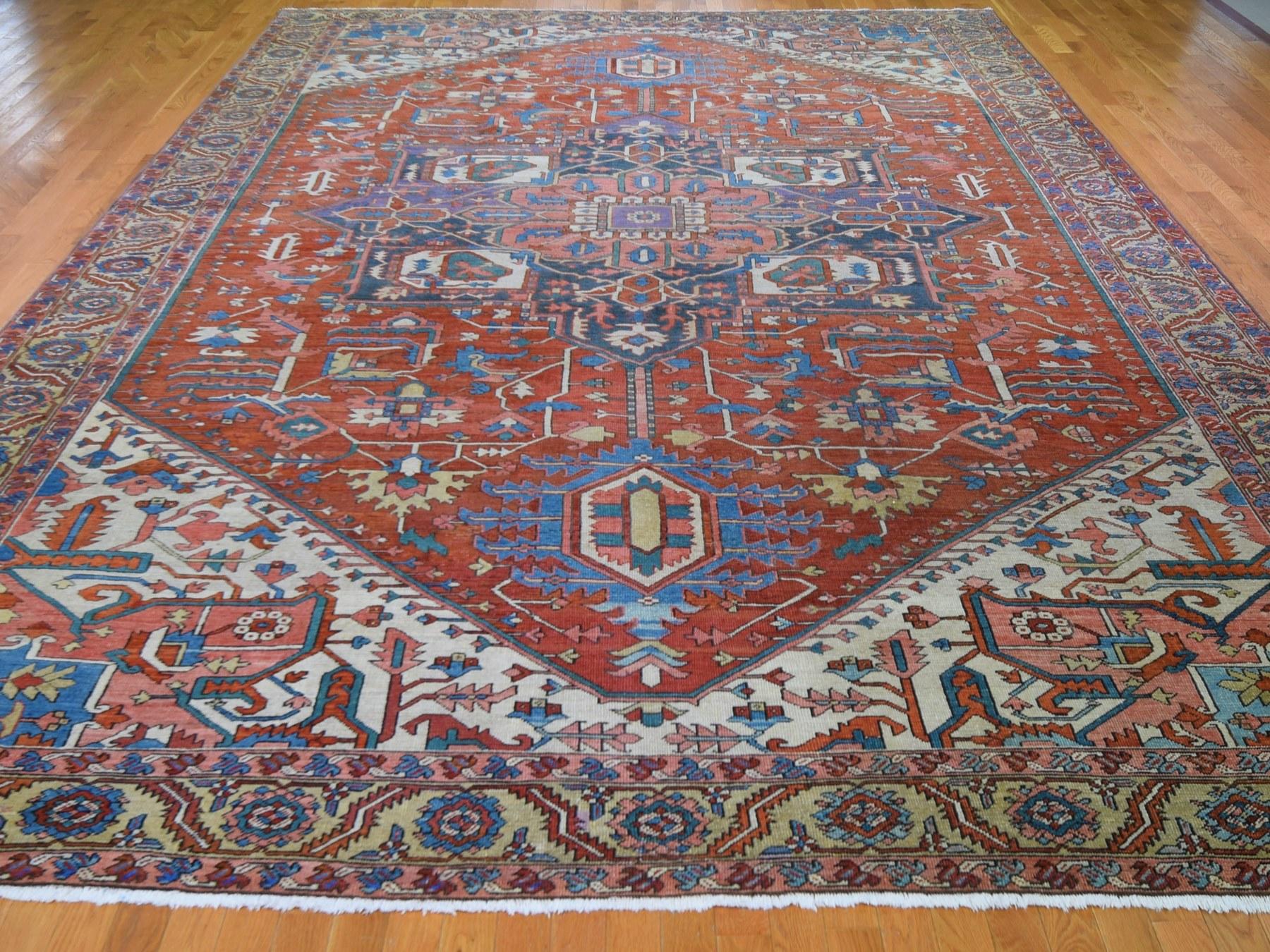 Medieval Red Oversized Antique Persian Serapi Heriz Exc Cond Hand Knotted Oriental Rug