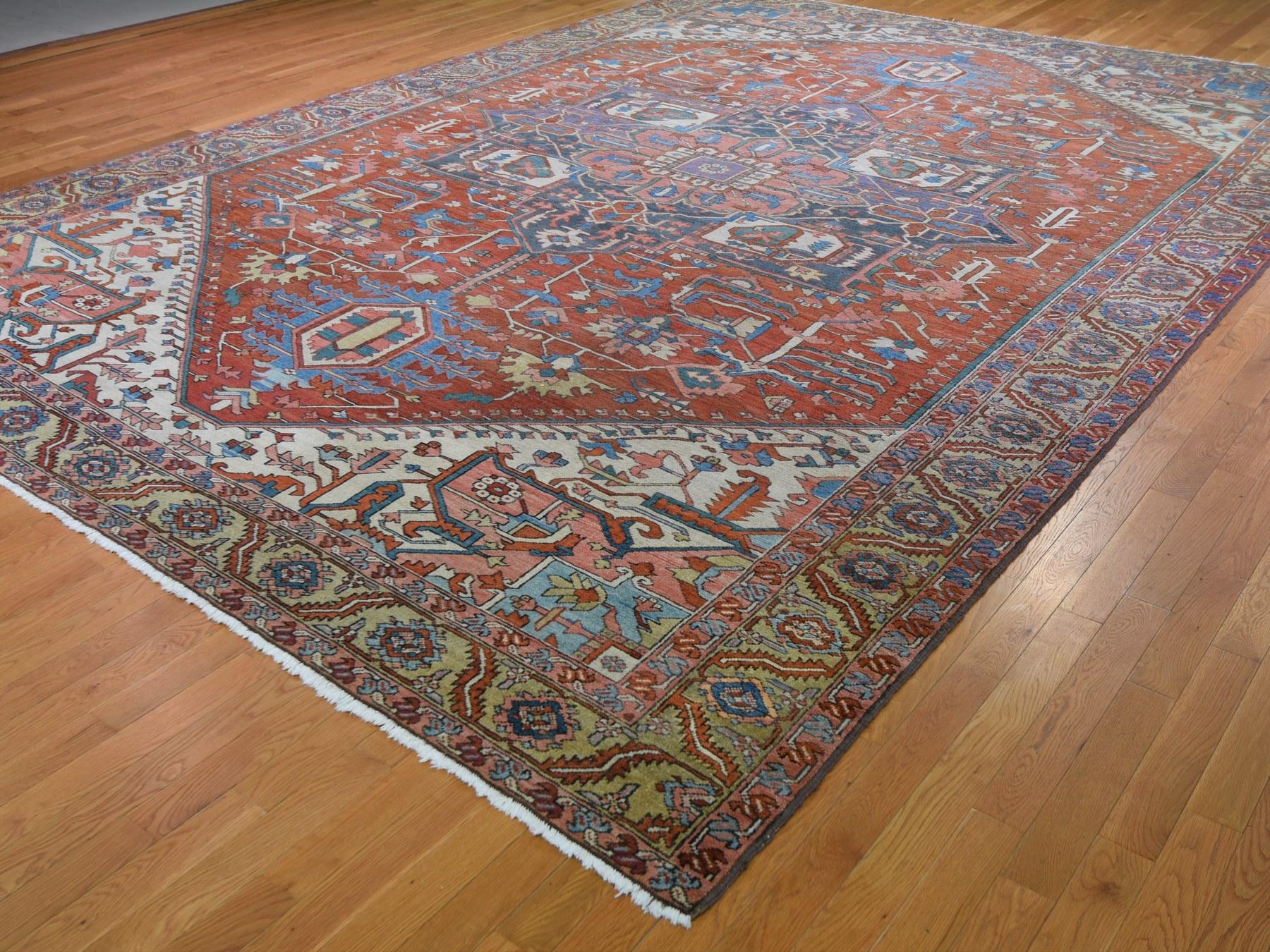 Hand-Knotted Red Oversized Antique Persian Serapi Heriz Exc Cond Hand Knotted Oriental Rug