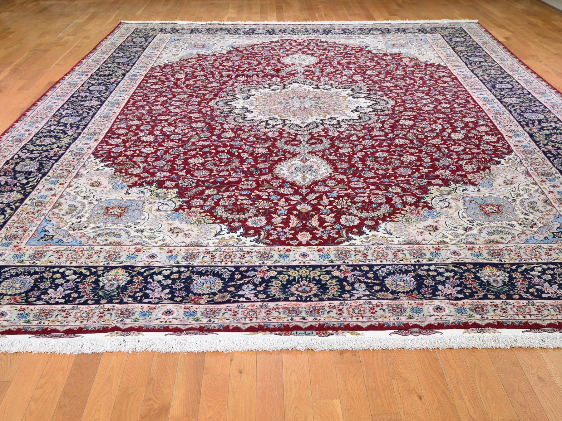 Medieval Red Oversized New Persian Tabriz 400 KPSI Double Signature Hand Knotted Oriental